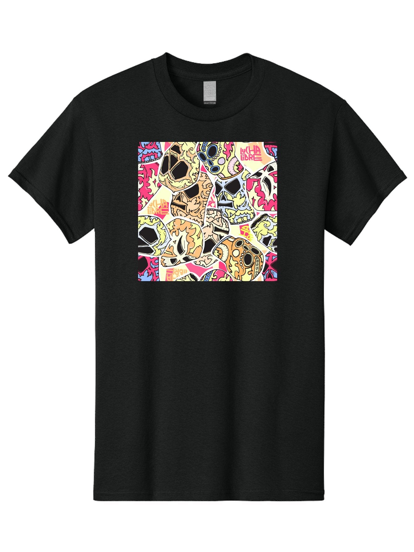 Wha-Libre Men'S Graphic Tee, 100% Cotton, Comfortable Casual Summer Wear, Machine Washable, Colorful Skulls, Sugar Skulls, Day Of The Dead, Vibrant Art, Wha Libre, Tattoo-Inspired Design, Street Art Style, Graphic Illustration, Ornate Details, Aac428 7