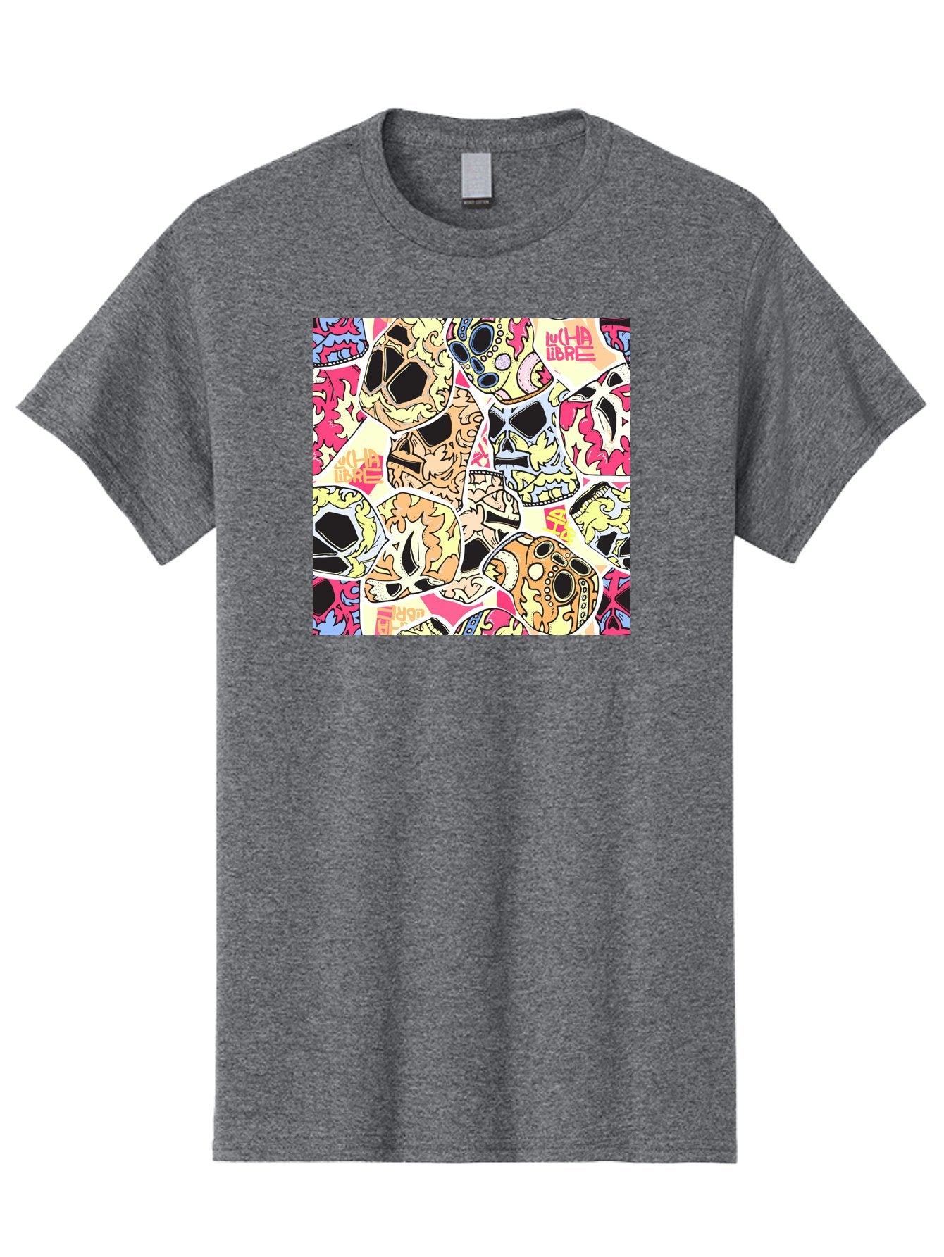 Wha-Libre Men'S Graphic Tee, 100% Cotton, Comfortable Casual Summer Wear, Machine Washable, Colorful Skulls, Sugar Skulls, Day Of The Dead, Vibrant Art, Wha Libre, Tattoo-Inspired Design, Street Art Style, Graphic Illustration, Ornate Details, Aac428 5