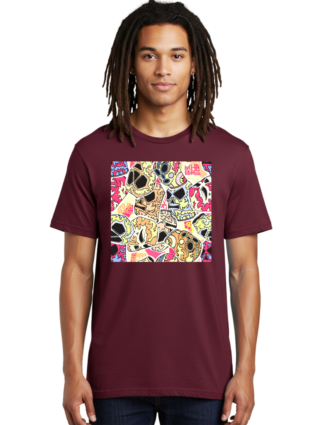 Wha-Libre Men'S Graphic Tee, 100% Cotton, Comfortable Casual Summer Wear, Machine Washable, Colorful Skulls, Sugar Skulls, Day Of The Dead, Vibrant Art, Wha Libre, Tattoo-Inspired Design, Street Art Style, Graphic Illustration, Ornate Details, Aac428 24