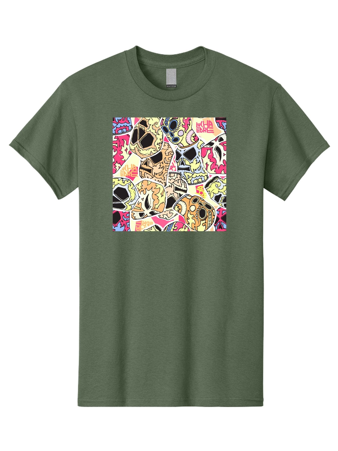 Wha-Libre Men'S Graphic Tee, 100% Cotton, Comfortable Casual Summer Wear, Machine Washable, Colorful Skulls, Sugar Skulls, Day Of The Dead, Vibrant Art, Wha Libre, Tattoo-Inspired Design, Street Art Style, Graphic Illustration, Ornate Details, Aac428 15