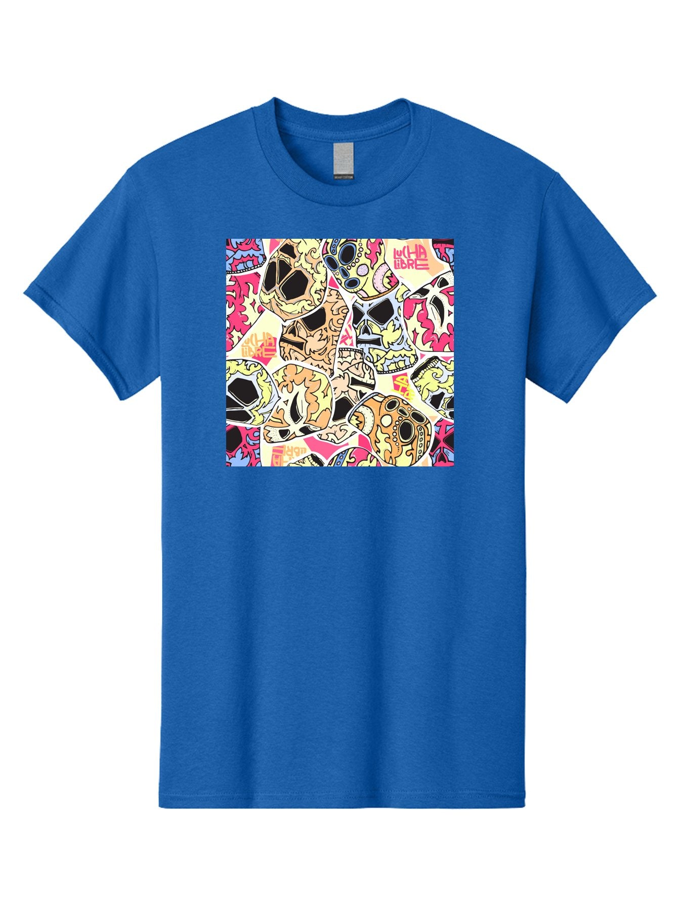 Wha-Libre Men'S Graphic Tee, 100% Cotton, Comfortable Casual Summer Wear, Machine Washable, Colorful Skulls, Sugar Skulls, Day Of The Dead, Vibrant Art, Wha Libre, Tattoo-Inspired Design, Street Art Style, Graphic Illustration, Ornate Details, Aac428 6