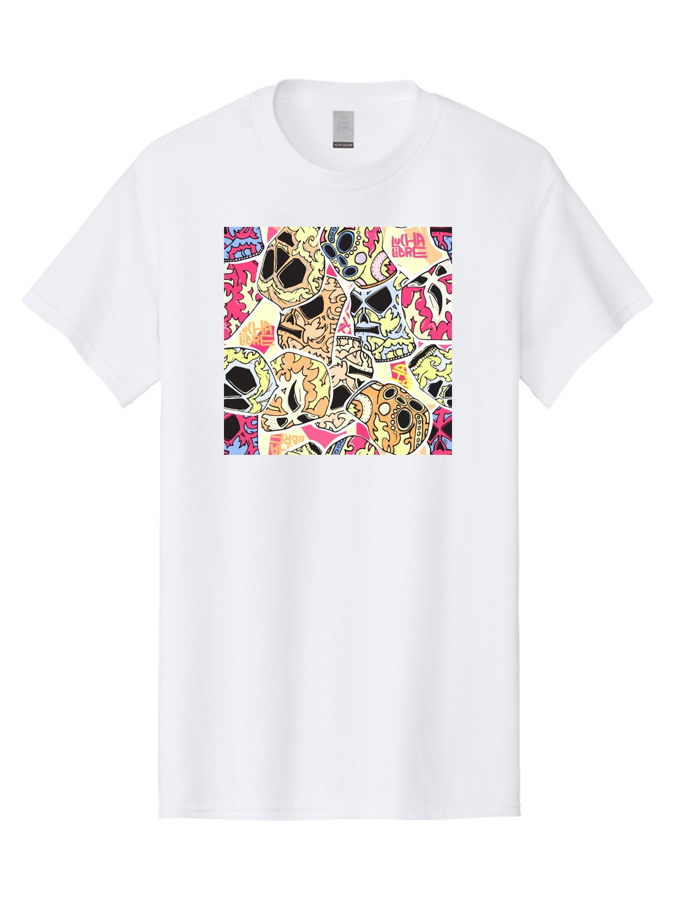 Wha-Libre Men'S Graphic Tee, 100% Cotton, Comfortable Casual Summer Wear, Machine Washable, Colorful Skulls, Sugar Skulls, Day Of The Dead, Vibrant Art, Wha Libre, Tattoo-Inspired Design, Street Art Style, Graphic Illustration, Ornate Details, Aac428 8