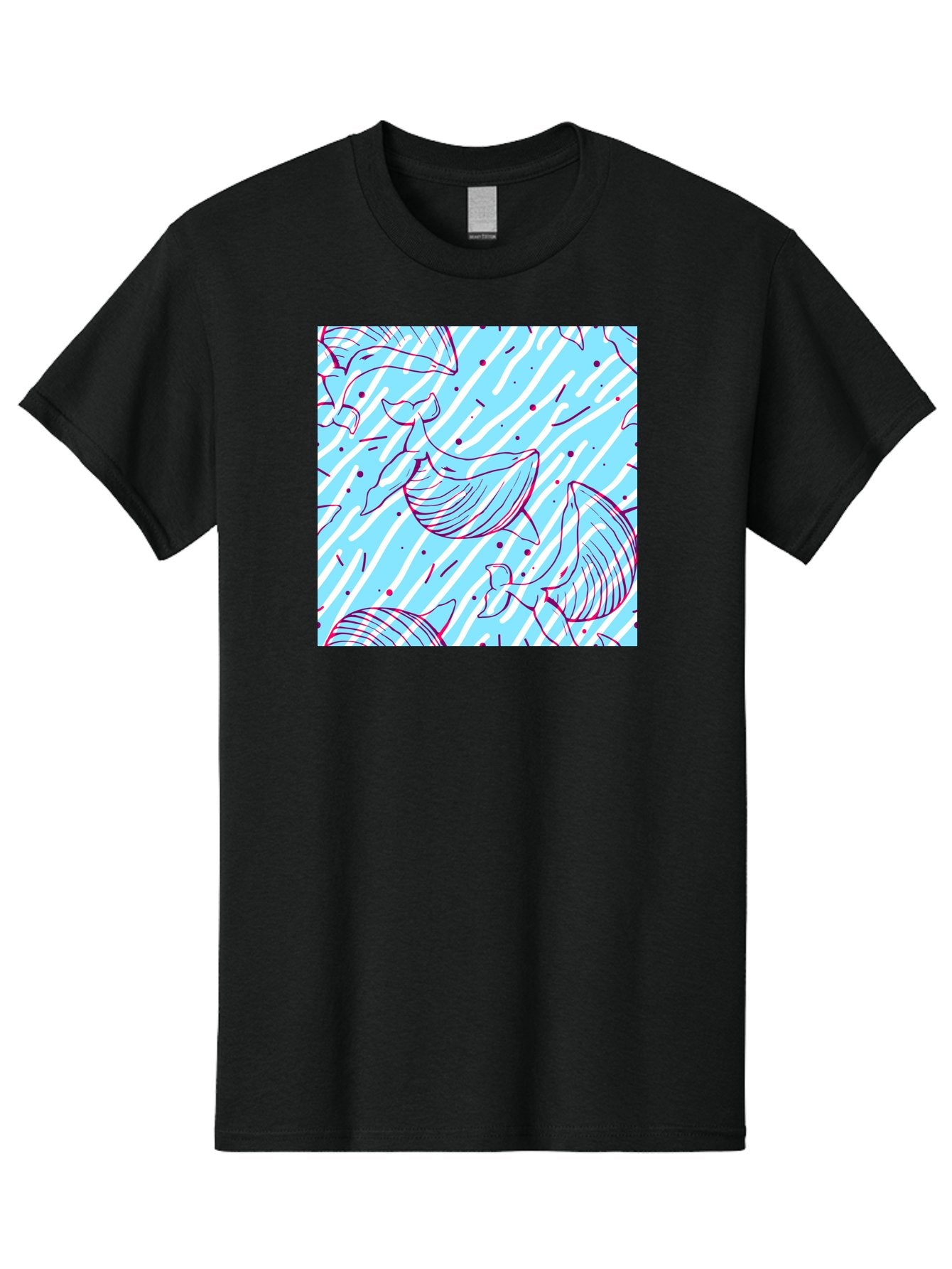 Whales-Pattern Men'S Graphic Tee, 100% Cotton, Comfortable Casual Summer Wear, Machine Washable, Whales, Abstract Pattern, Ocean Animals, Marine Life, Whimsical Design, Wavy Lines, Pink And Blue Hues, Dynamic Graphics, Playful Artwork, Aac429 8