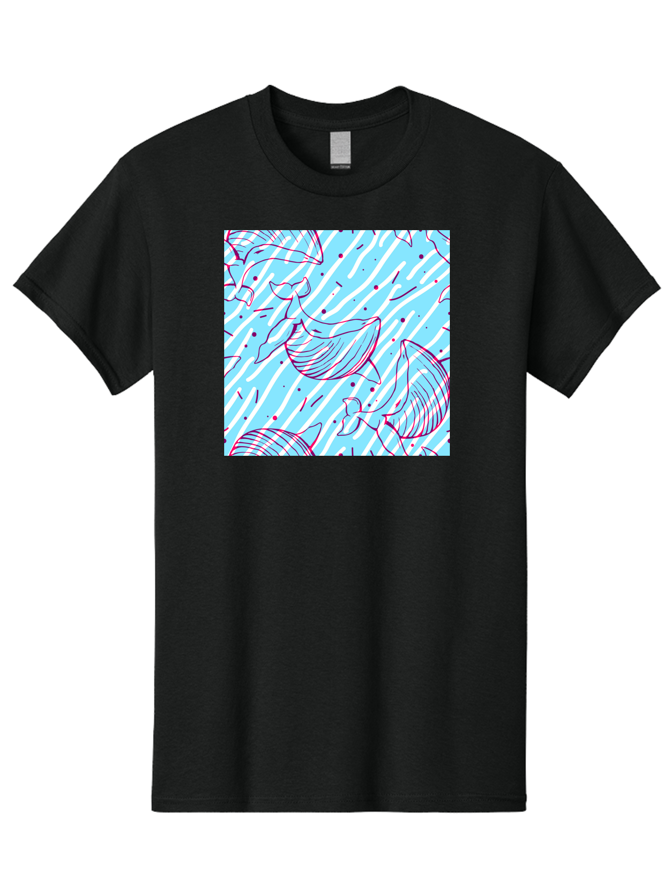 Whales-Pattern Men'S Graphic Tee, 100% Cotton, Comfortable Casual Summer Wear, Machine Washable, Whales, Abstract Pattern, Ocean Animals, Marine Life, Whimsical Design, Wavy Lines, Pink And Blue Hues, Dynamic Graphics, Playful Artwork, Aac429 11