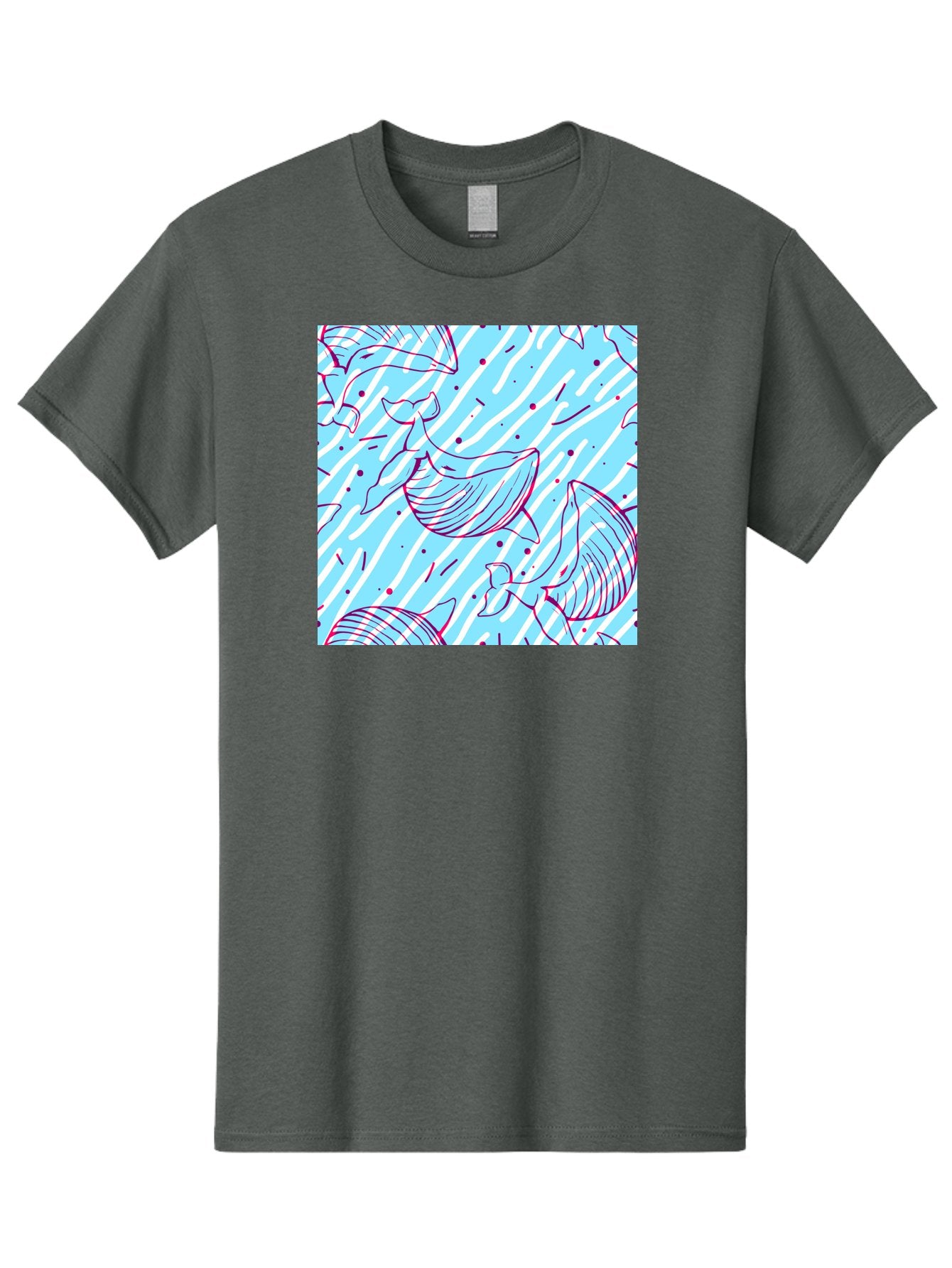 Whales-Pattern Men'S Graphic Tee, 100% Cotton, Comfortable Casual Summer Wear, Machine Washable, Whales, Abstract Pattern, Ocean Animals, Marine Life, Whimsical Design, Wavy Lines, Pink And Blue Hues, Dynamic Graphics, Playful Artwork, Aac429 14