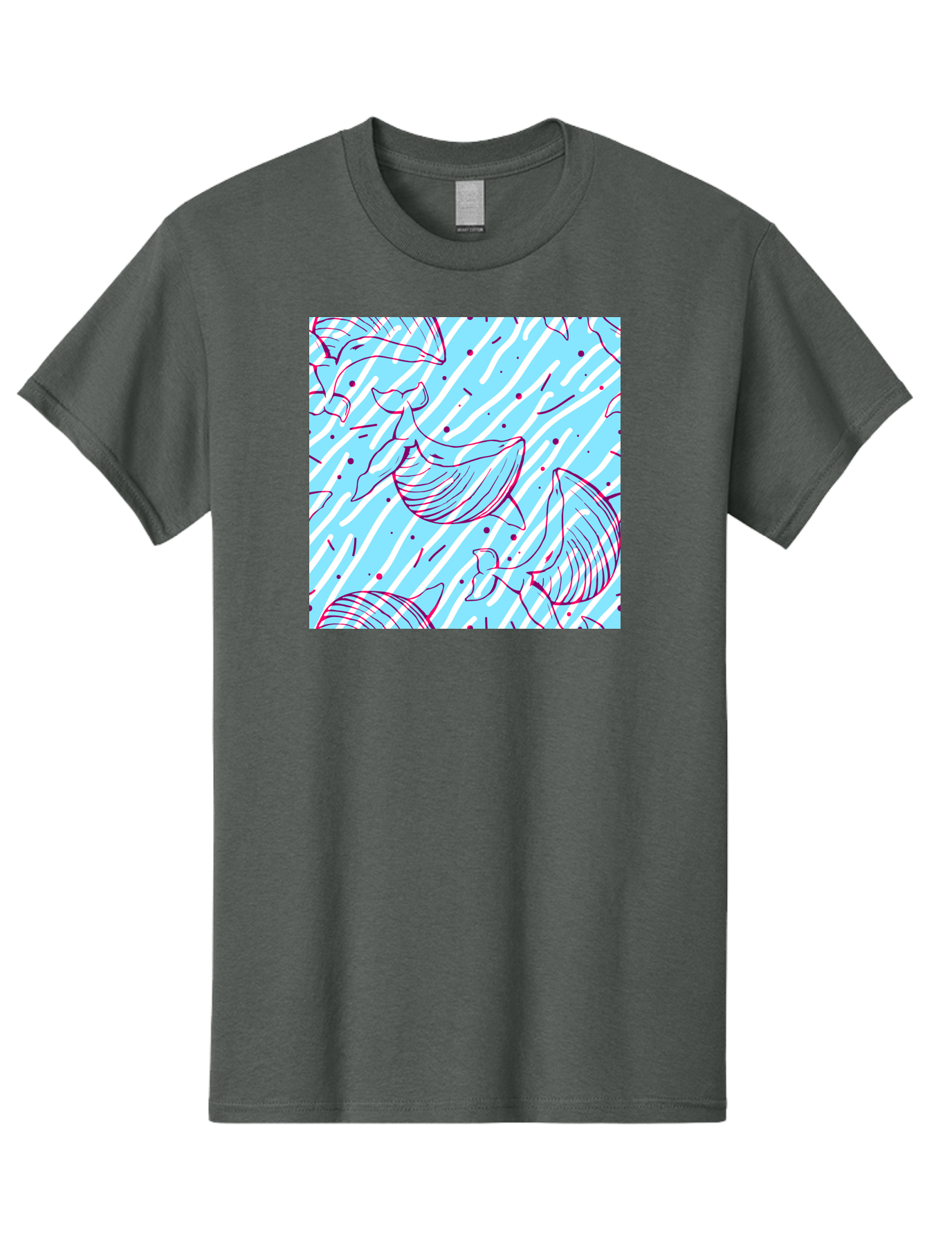 Whales-Pattern Men'S Graphic Tee, 100% Cotton, Comfortable Casual Summer Wear, Machine Washable, Whales, Abstract Pattern, Ocean Animals, Marine Life, Whimsical Design, Wavy Lines, Pink And Blue Hues, Dynamic Graphics, Playful Artwork, Aac429 3