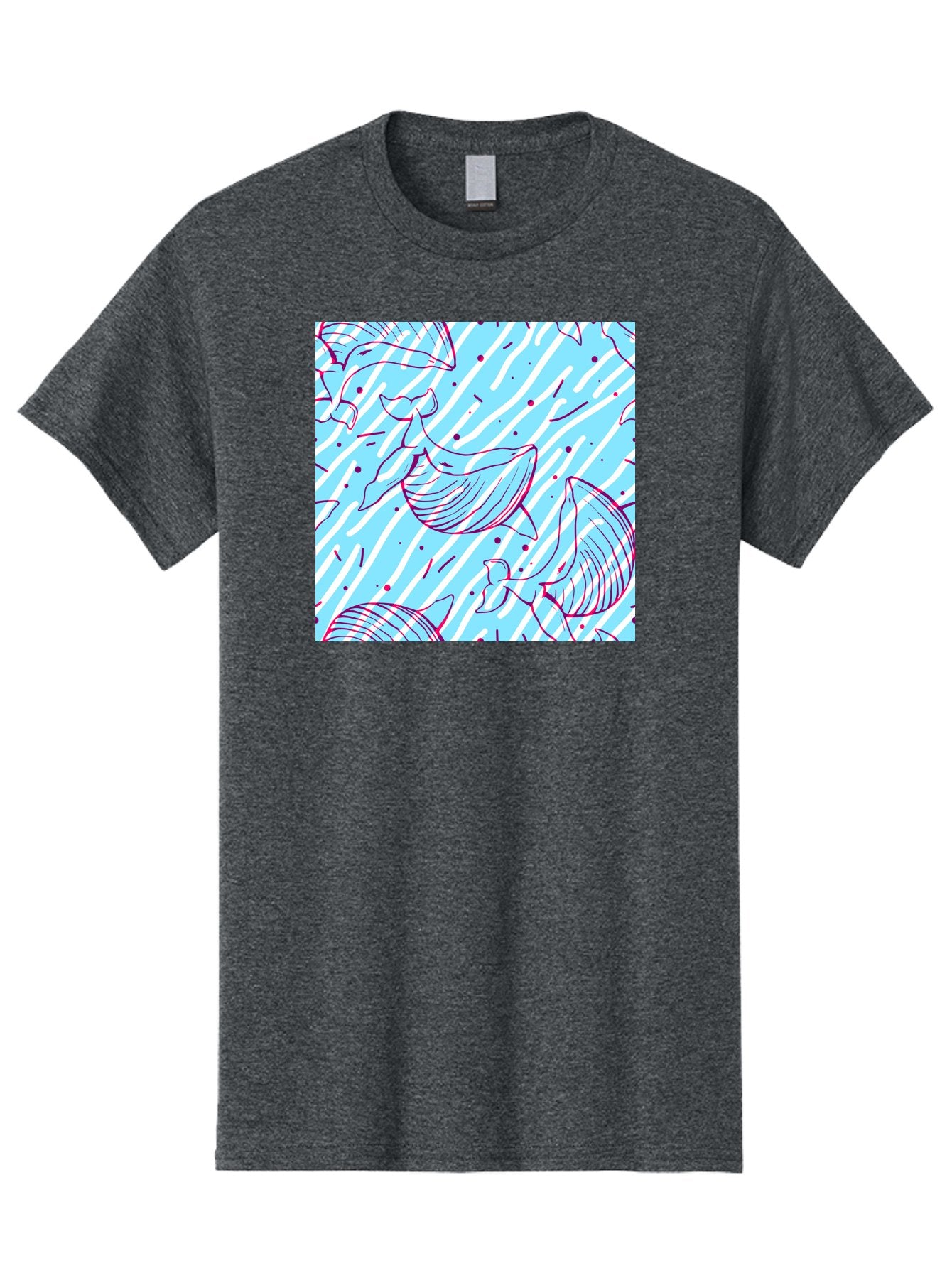 Whales-Pattern Men'S Graphic Tee, 100% Cotton, Comfortable Casual Summer Wear, Machine Washable, Whales, Abstract Pattern, Ocean Animals, Marine Life, Whimsical Design, Wavy Lines, Pink And Blue Hues, Dynamic Graphics, Playful Artwork, Aac429 3