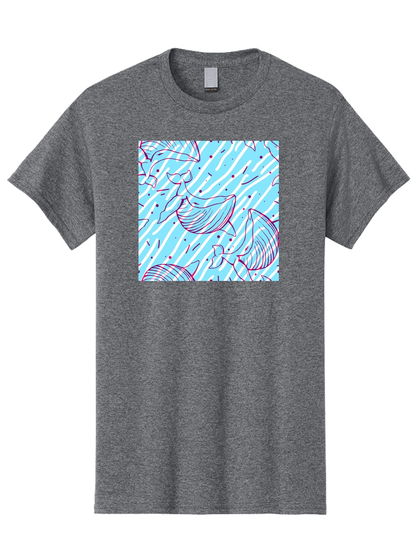 Whales-Pattern Men'S Graphic Tee, 100% Cotton, Comfortable Casual Summer Wear, Machine Washable, Whales, Abstract Pattern, Ocean Animals, Marine Life, Whimsical Design, Wavy Lines, Pink And Blue Hues, Dynamic Graphics, Playful Artwork, Aac429