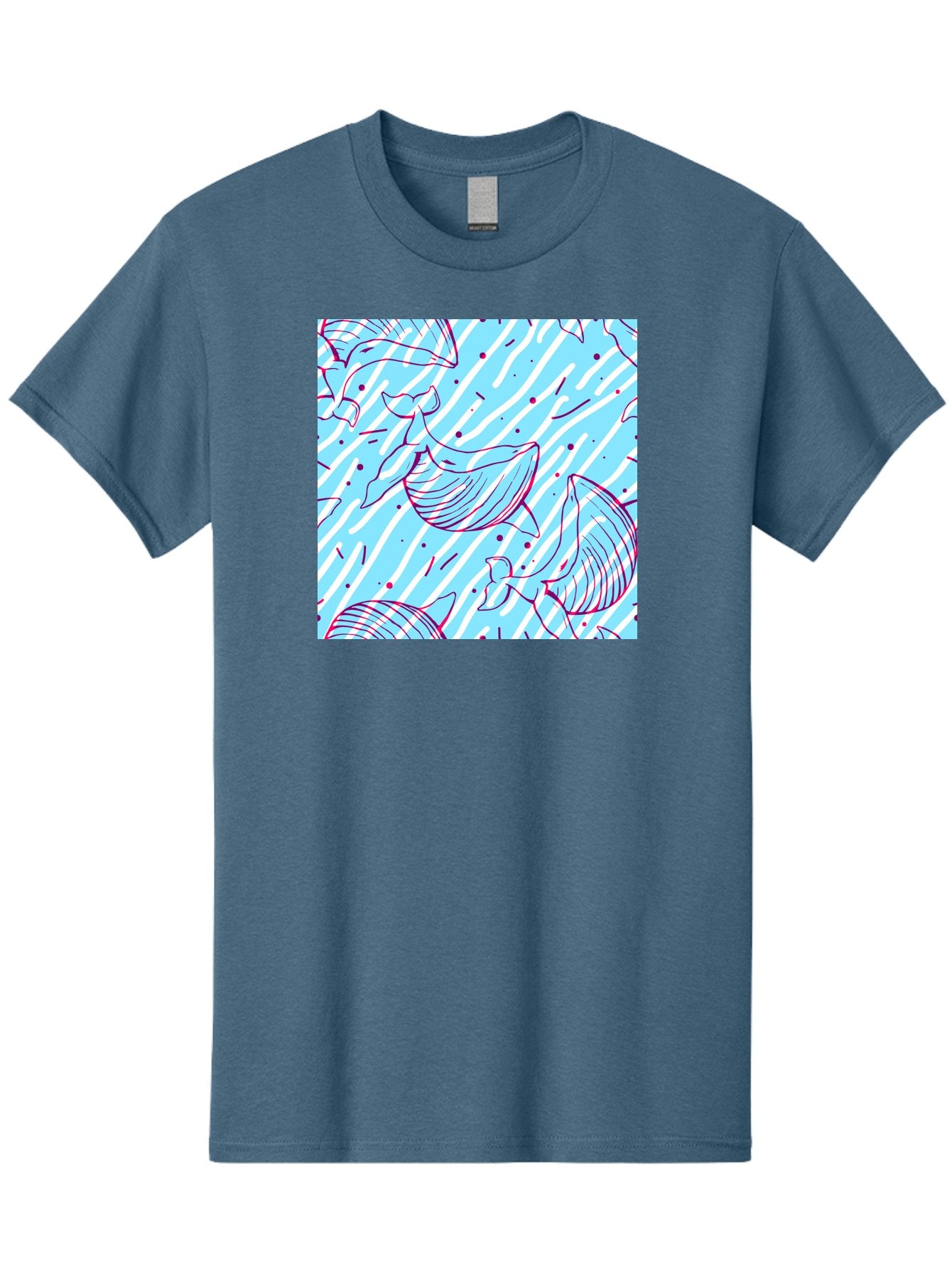Whales-Pattern Men'S Graphic Tee, 100% Cotton, Comfortable Casual Summer Wear, Machine Washable, Whales, Abstract Pattern, Ocean Animals, Marine Life, Whimsical Design, Wavy Lines, Pink And Blue Hues, Dynamic Graphics, Playful Artwork, Aac429 11