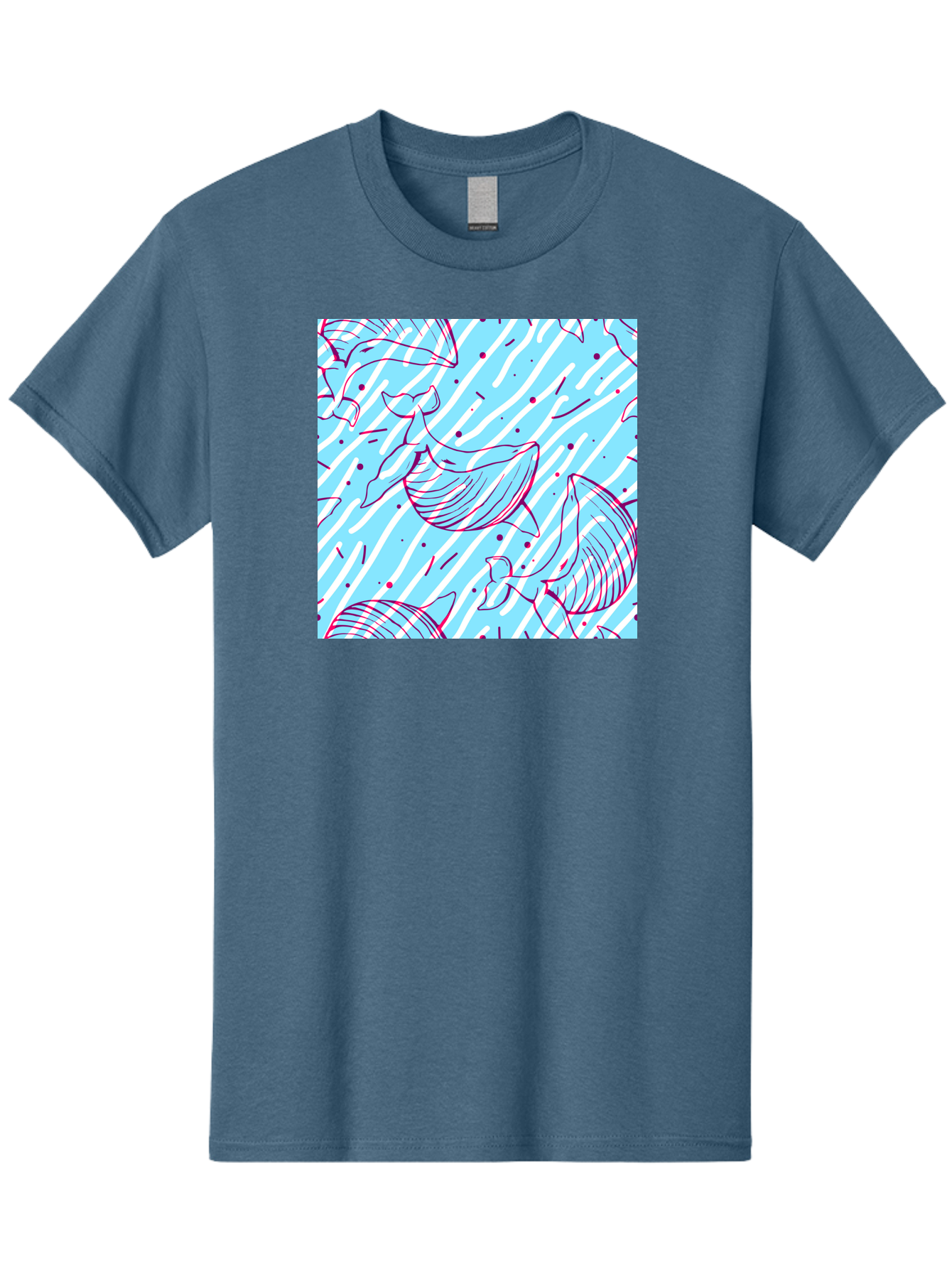 Whales-Pattern Men'S Graphic Tee, 100% Cotton, Comfortable Casual Summer Wear, Machine Washable, Whales, Abstract Pattern, Ocean Animals, Marine Life, Whimsical Design, Wavy Lines, Pink And Blue Hues, Dynamic Graphics, Playful Artwork, Aac429 7