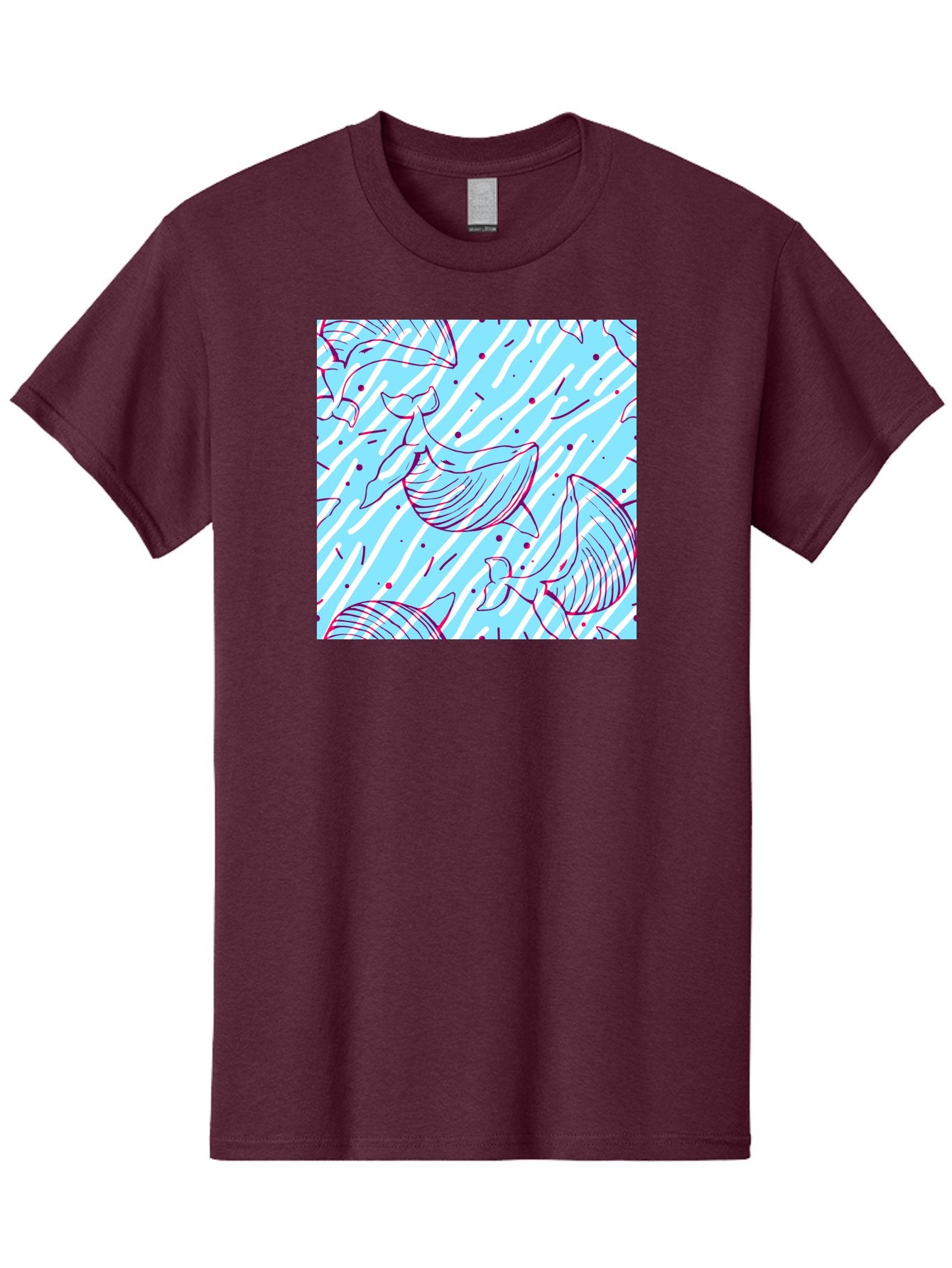 Whales-Pattern Men'S Graphic Tee, 100% Cotton, Comfortable Casual Summer Wear, Machine Washable, Whales, Abstract Pattern, Ocean Animals, Marine Life, Whimsical Design, Wavy Lines, Pink And Blue Hues, Dynamic Graphics, Playful Artwork, Aac429 12