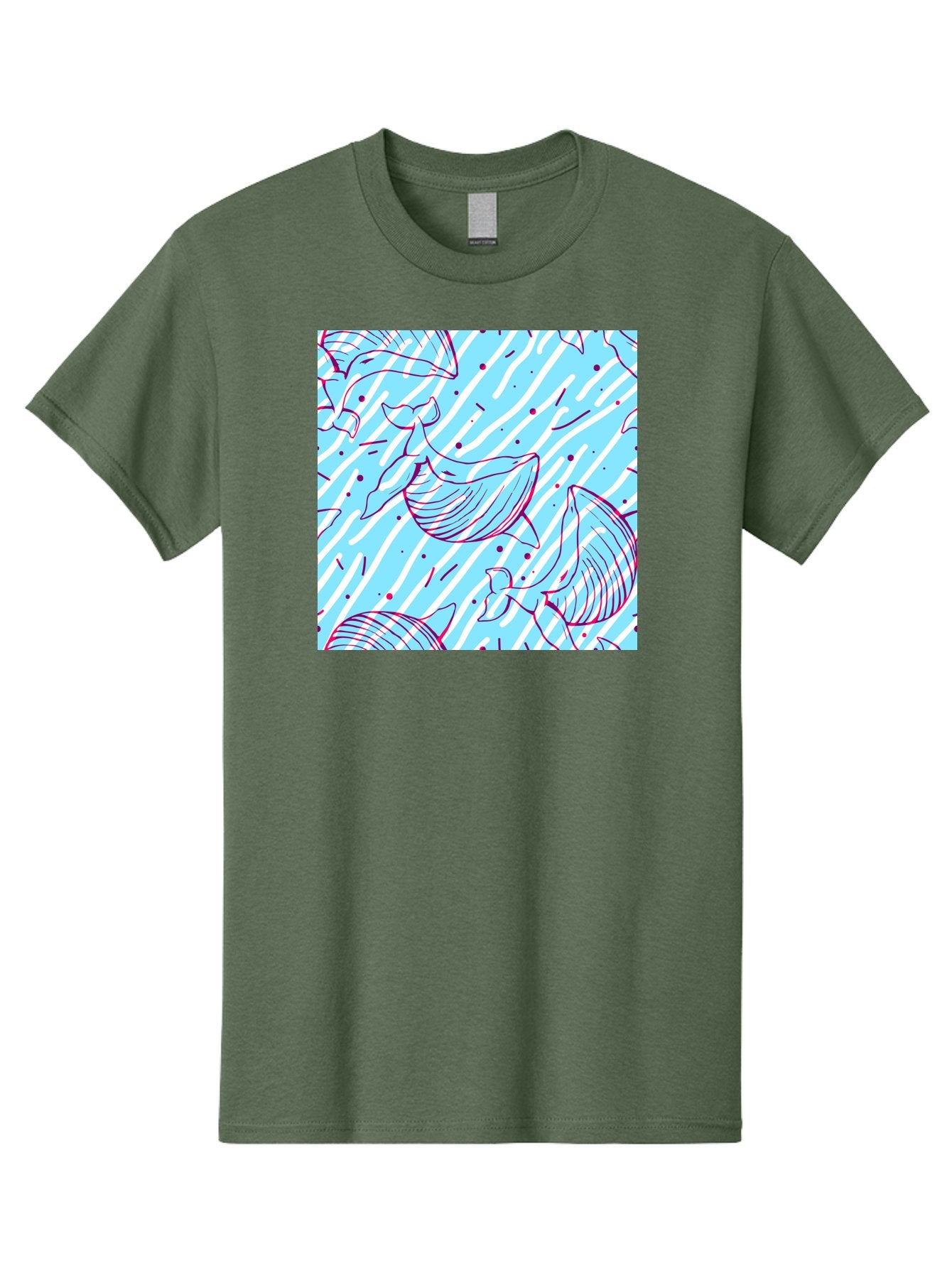Whales-Pattern Men'S Graphic Tee, 100% Cotton, Comfortable Casual Summer Wear, Machine Washable, Whales, Abstract Pattern, Ocean Animals, Marine Life, Whimsical Design, Wavy Lines, Pink And Blue Hues, Dynamic Graphics, Playful Artwork, Aac429 15