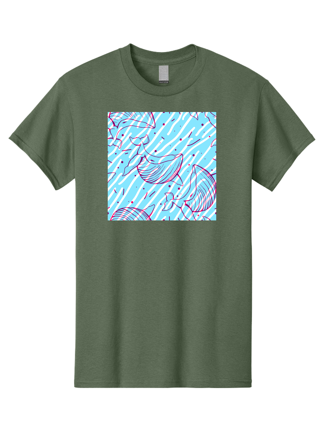 Whales-Pattern Men'S Graphic Tee, 100% Cotton, Comfortable Casual Summer Wear, Machine Washable, Whales, Abstract Pattern, Ocean Animals, Marine Life, Whimsical Design, Wavy Lines, Pink And Blue Hues, Dynamic Graphics, Playful Artwork, Aac429