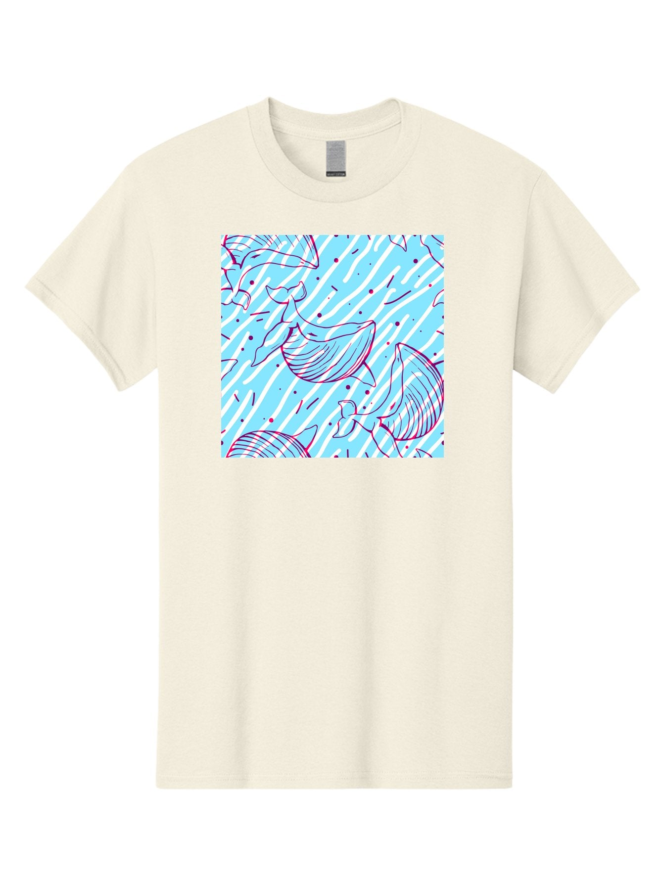 Whales-Pattern Men'S Graphic Tee, 100% Cotton, Comfortable Casual Summer Wear, Machine Washable, Whales, Abstract Pattern, Ocean Animals, Marine Life, Whimsical Design, Wavy Lines, Pink And Blue Hues, Dynamic Graphics, Playful Artwork, Aac429 7