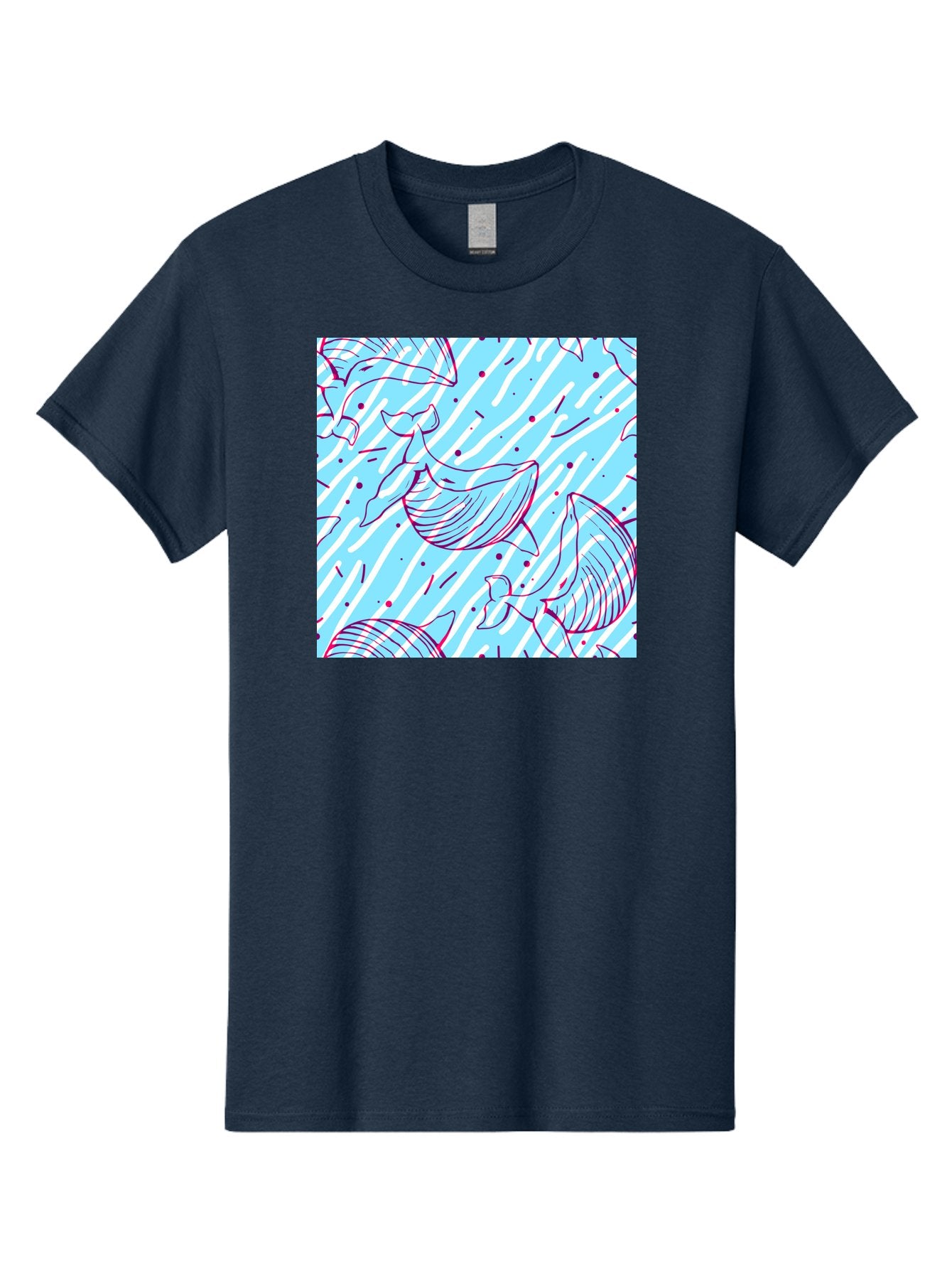Whales-Pattern Men'S Graphic Tee, 100% Cotton, Comfortable Casual Summer Wear, Machine Washable, Whales, Abstract Pattern, Ocean Animals, Marine Life, Whimsical Design, Wavy Lines, Pink And Blue Hues, Dynamic Graphics, Playful Artwork, Aac429 9