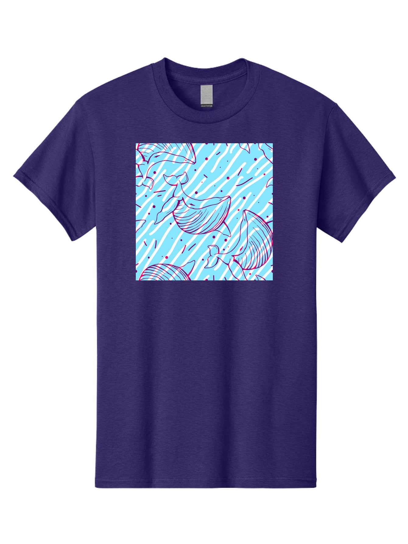 Whales-Pattern Men'S Graphic Tee, 100% Cotton, Comfortable Casual Summer Wear, Machine Washable, Whales, Abstract Pattern, Ocean Animals, Marine Life, Whimsical Design, Wavy Lines, Pink And Blue Hues, Dynamic Graphics, Playful Artwork, Aac429 13