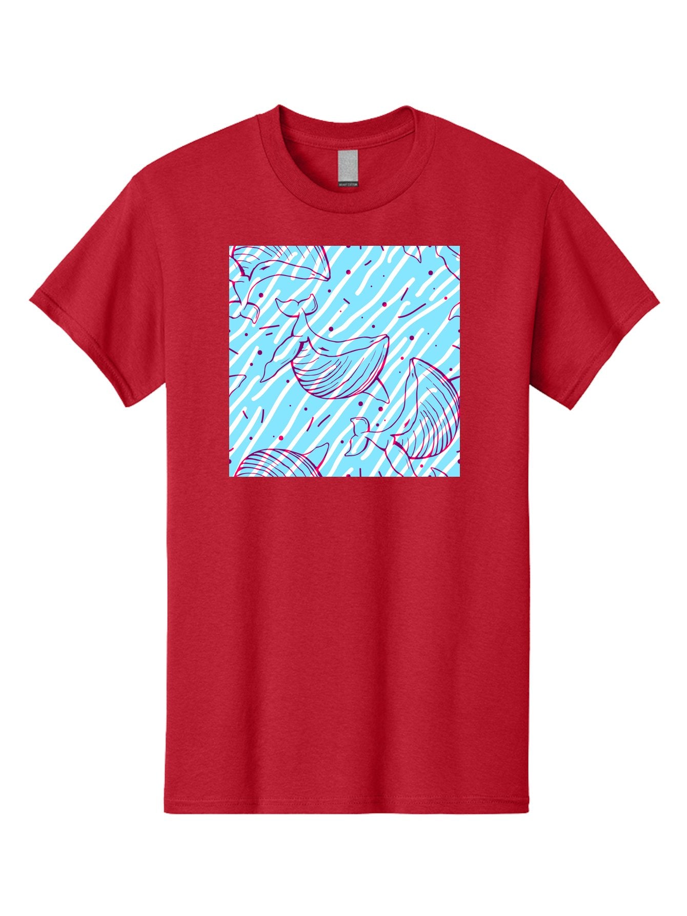 Whales-Pattern Men'S Graphic Tee, 100% Cotton, Comfortable Casual Summer Wear, Machine Washable, Whales, Abstract Pattern, Ocean Animals, Marine Life, Whimsical Design, Wavy Lines, Pink And Blue Hues, Dynamic Graphics, Playful Artwork, Aac429