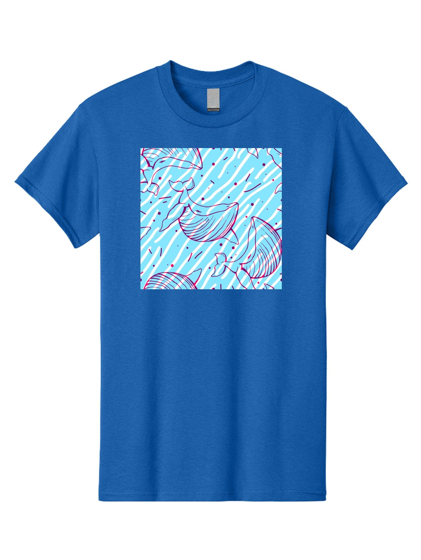 Whales-Pattern Men'S Graphic Tee, 100% Cotton, Comfortable Casual Summer Wear, Machine Washable, Whales, Abstract Pattern, Ocean Animals, Marine Life, Whimsical Design, Wavy Lines, Pink And Blue Hues, Dynamic Graphics, Playful Artwork, Aac429 4