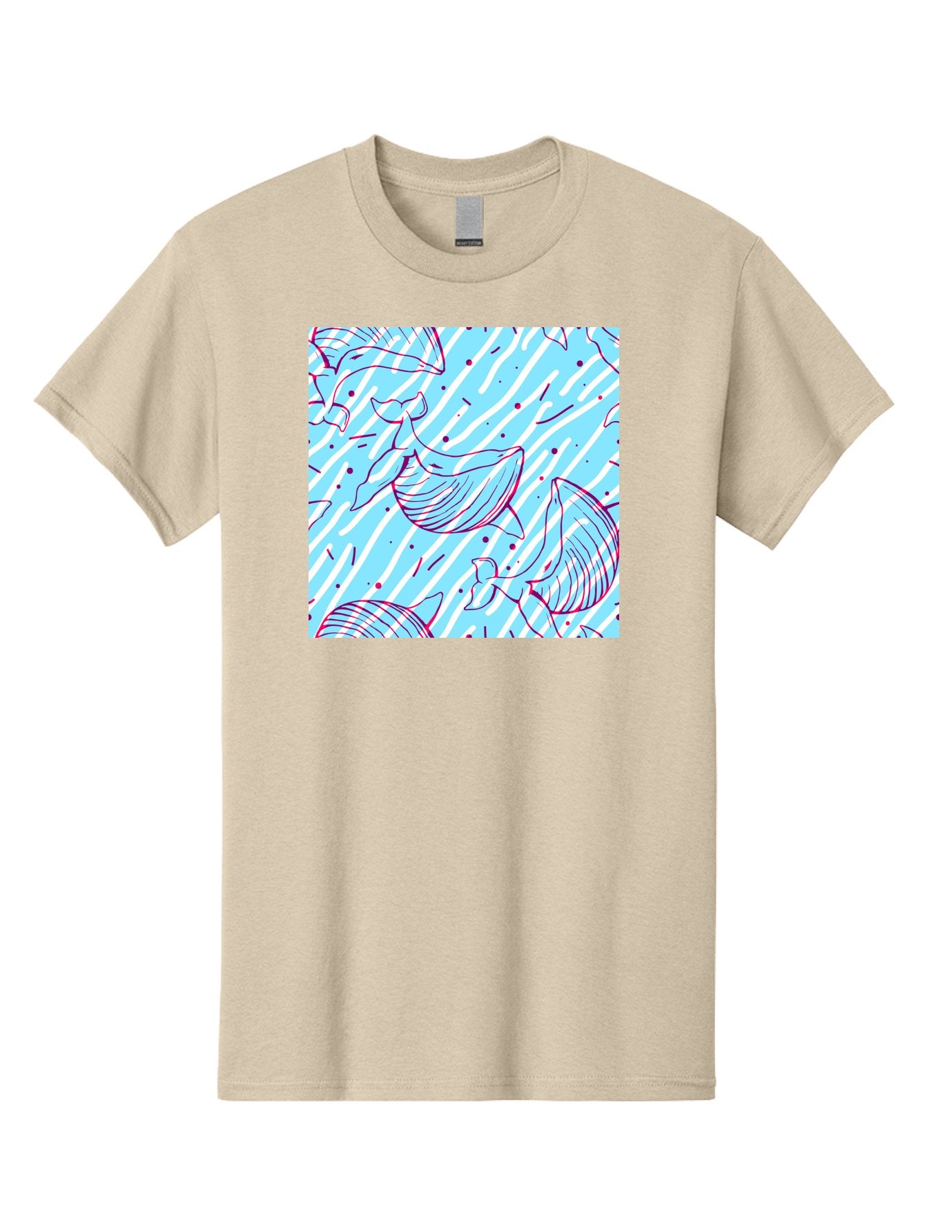 Whales-Pattern Men'S Graphic Tee, 100% Cotton, Comfortable Casual Summer Wear, Machine Washable, Whales, Abstract Pattern, Ocean Animals, Marine Life, Whimsical Design, Wavy Lines, Pink And Blue Hues, Dynamic Graphics, Playful Artwork, Aac429 10