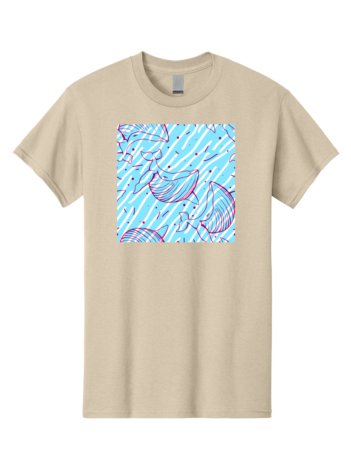 Whales-Pattern Men'S Graphic Tee, 100% Cotton, Comfortable Casual Summer Wear, Machine Washable, Whales, Abstract Pattern, Ocean Animals, Marine Life, Whimsical Design, Wavy Lines, Pink And Blue Hues, Dynamic Graphics, Playful Artwork, Aac429 27