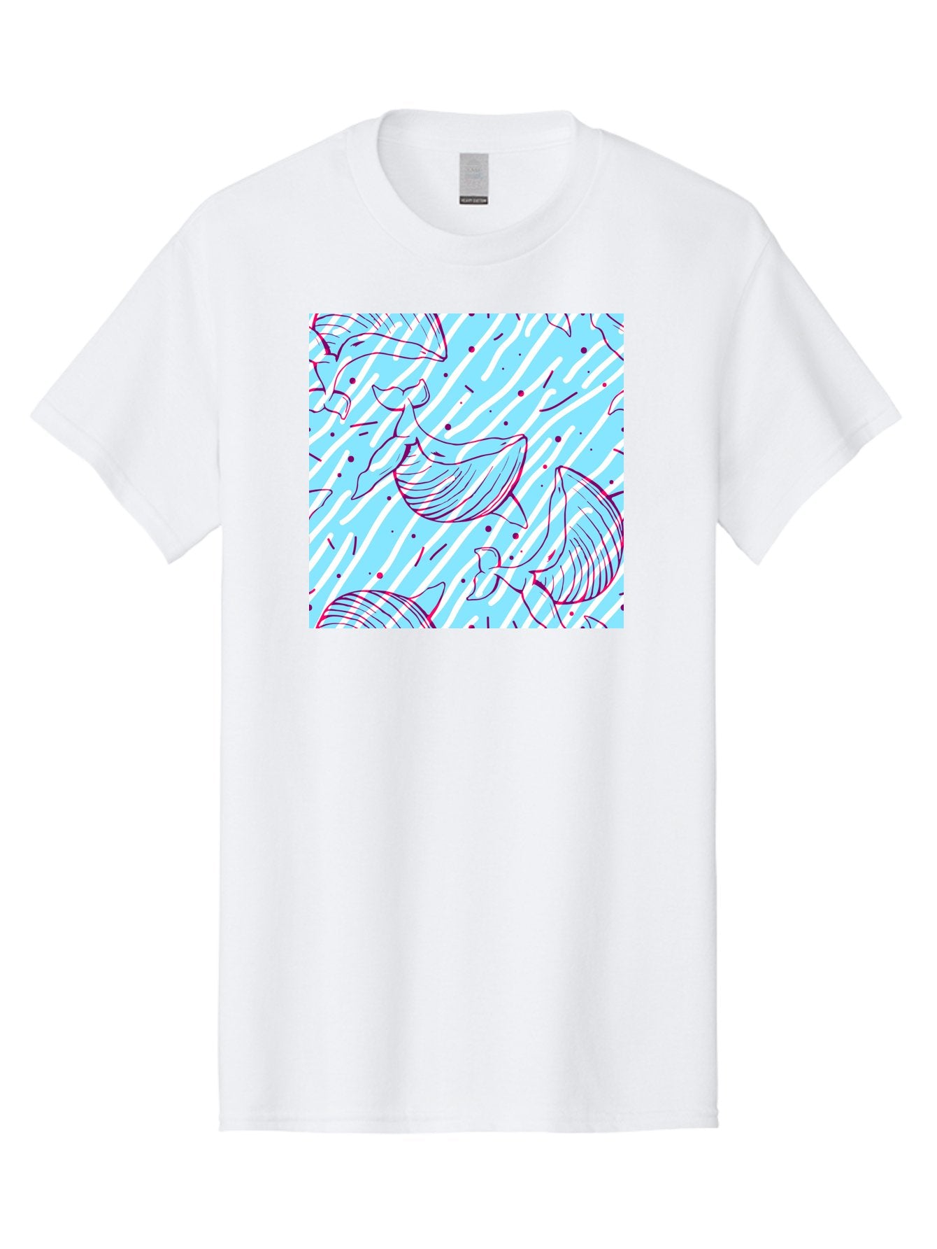 Whales-Pattern Men'S Graphic Tee, 100% Cotton, Comfortable Casual Summer Wear, Machine Washable, Whales, Abstract Pattern, Ocean Animals, Marine Life, Whimsical Design, Wavy Lines, Pink And Blue Hues, Dynamic Graphics, Playful Artwork, Aac429 5