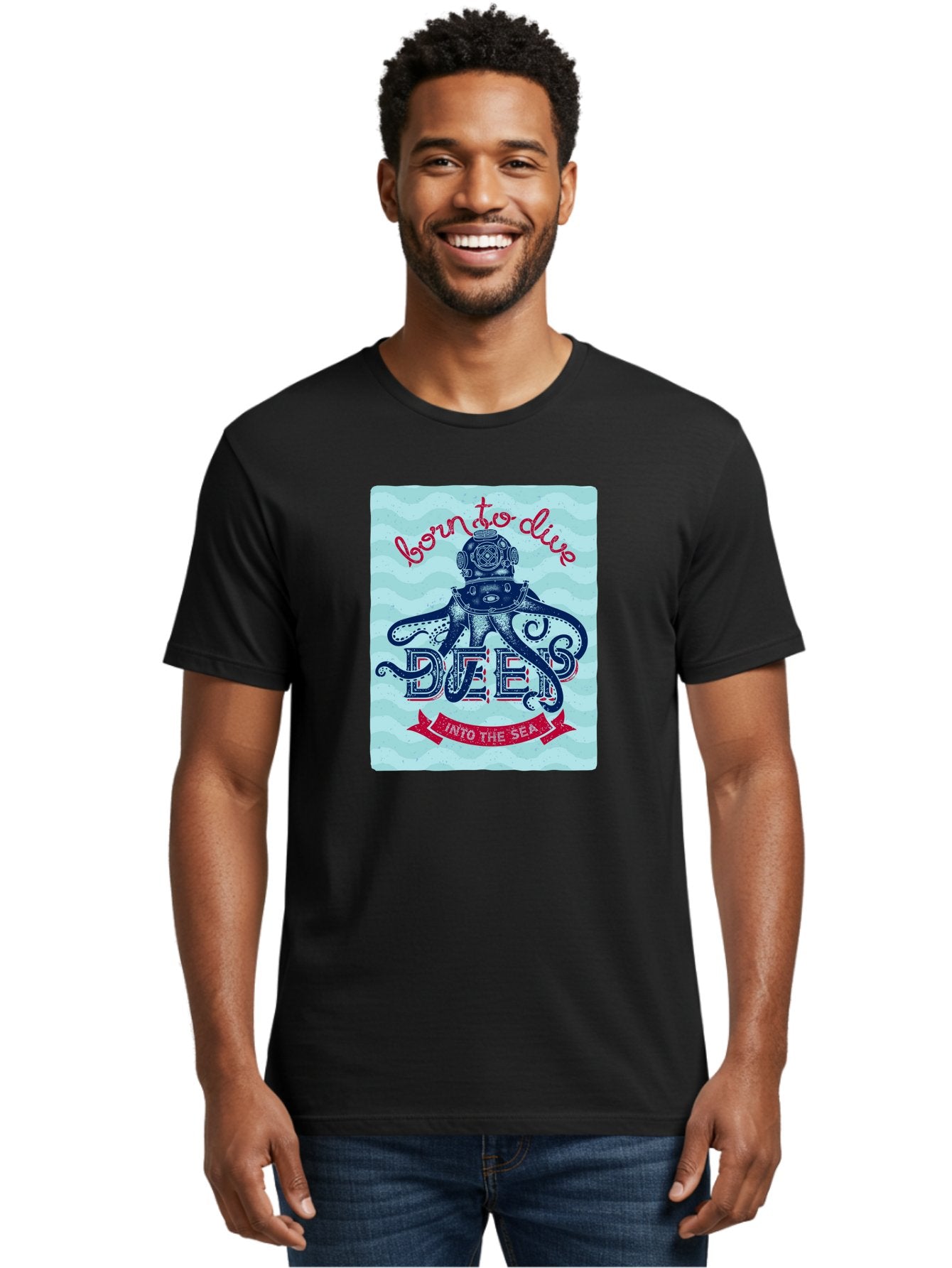 Born-To-Dive-1 Men'S Graphic Tee, 100% Cotton, Comfortable Casual Summer Wear, Machine Washable, Scuba Diving, Underwater Adventure, Diving Enthusiast, Octopus With Scuba Gear, Deep Sea Exploration, Ocean Lover, Vintage Style, Sea Creatures, Aac430 25