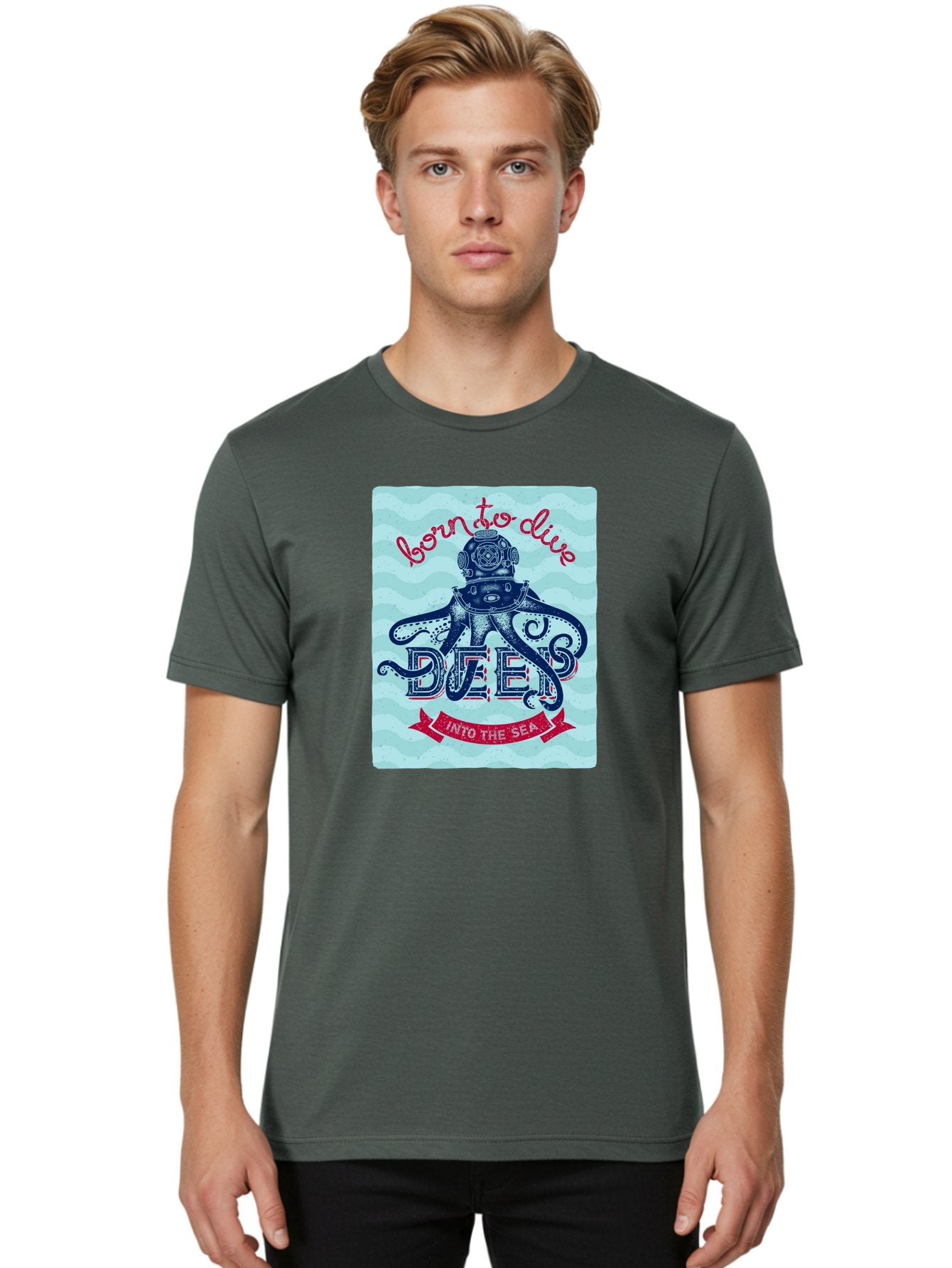 Born-To-Dive-1 Men'S Graphic Tee, 100% Cotton, Comfortable Casual Summer Wear, Machine Washable, Scuba Diving, Underwater Adventure, Diving Enthusiast, Octopus With Scuba Gear, Deep Sea Exploration, Ocean Lover, Vintage Style, Sea Creatures, Aac430 24
