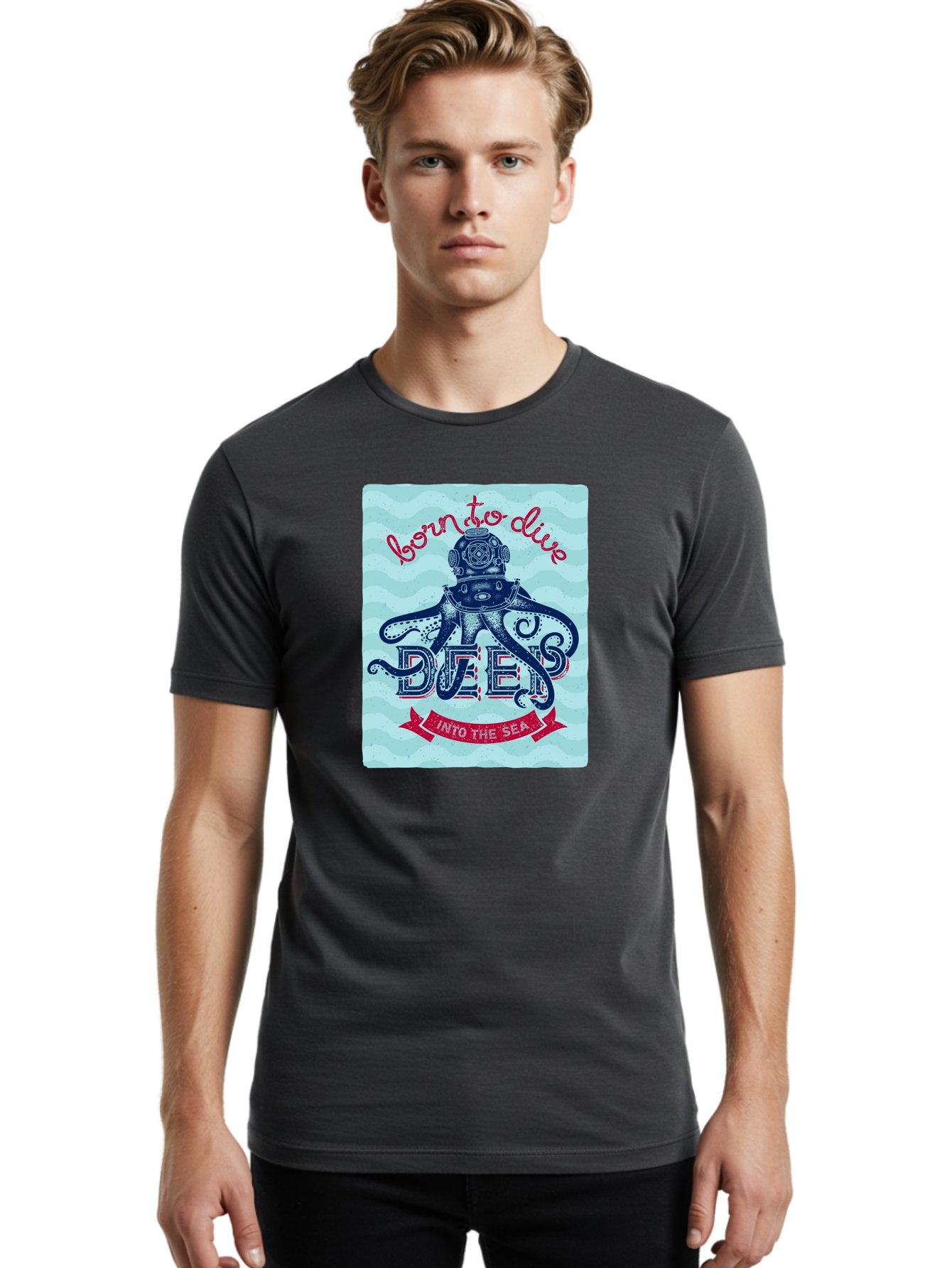 Born-To-Dive-1 Men'S Graphic Tee, 100% Cotton, Comfortable Casual Summer Wear, Machine Washable, Scuba Diving, Underwater Adventure, Diving Enthusiast, Octopus With Scuba Gear, Deep Sea Exploration, Ocean Lover, Vintage Style, Sea Creatures, Aac430 26
