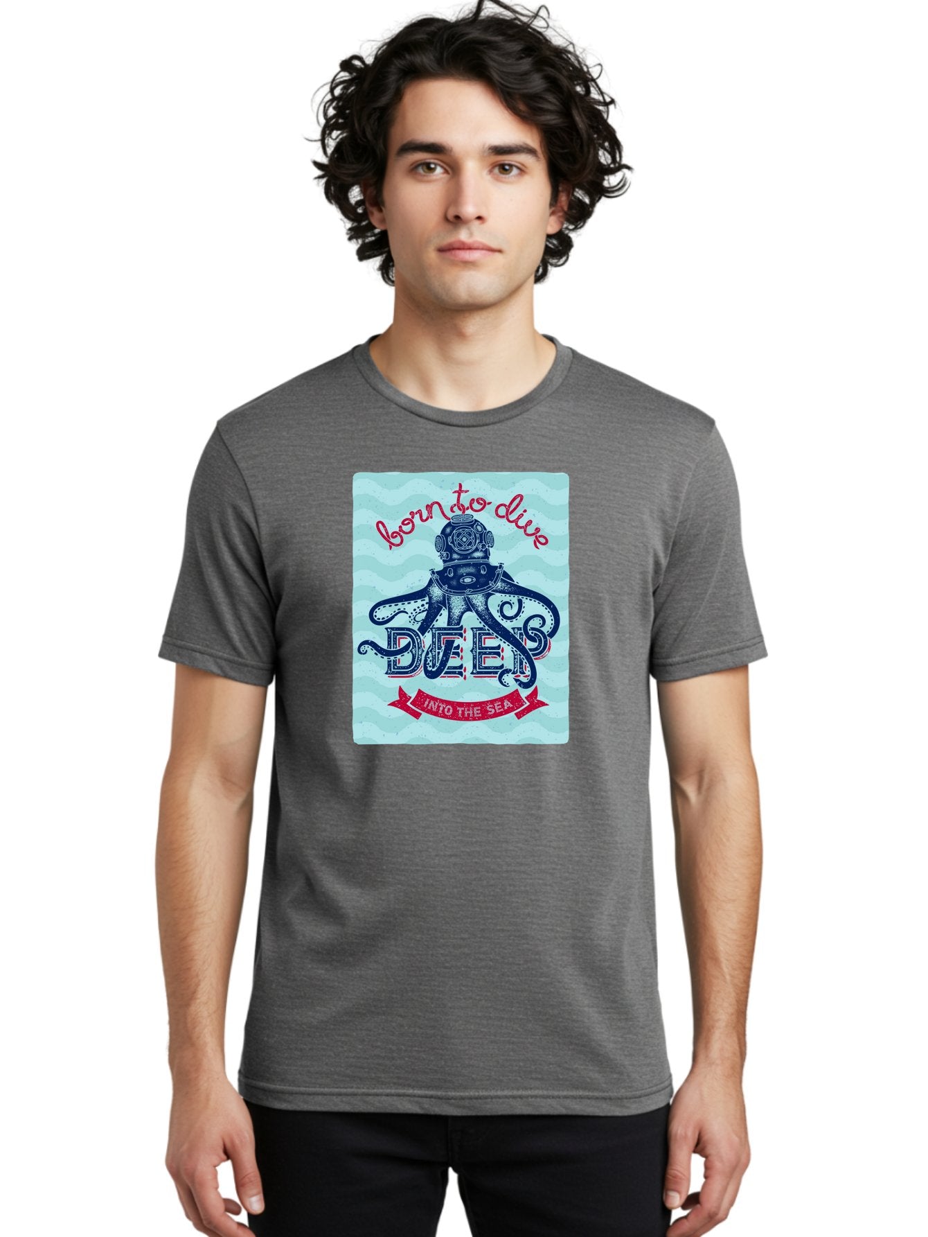 Born-To-Dive-1 Men'S Graphic Tee, 100% Cotton, Comfortable Casual Summer Wear, Machine Washable, Scuba Diving, Underwater Adventure, Diving Enthusiast, Octopus With Scuba Gear, Deep Sea Exploration, Ocean Lover, Vintage Style, Sea Creatures, Aac430 27