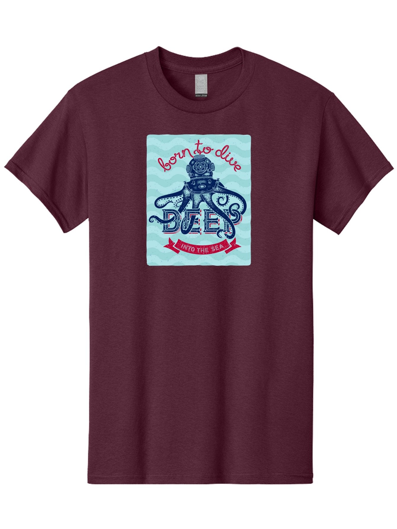 Born-To-Dive-1 Men'S Graphic Tee, 100% Cotton, Comfortable Casual Summer Wear, Machine Washable, Scuba Diving, Underwater Adventure, Diving Enthusiast, Octopus With Scuba Gear, Deep Sea Exploration, Ocean Lover, Vintage Style, Sea Creatures, Aac430 3