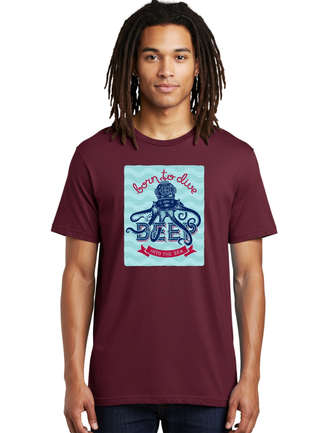 Born-To-Dive-1 Men'S Graphic Tee, 100% Cotton, Comfortable Casual Summer Wear, Machine Washable, Scuba Diving, Underwater Adventure, Diving Enthusiast, Octopus With Scuba Gear, Deep Sea Exploration, Ocean Lover, Vintage Style, Sea Creatures, Aac430 22