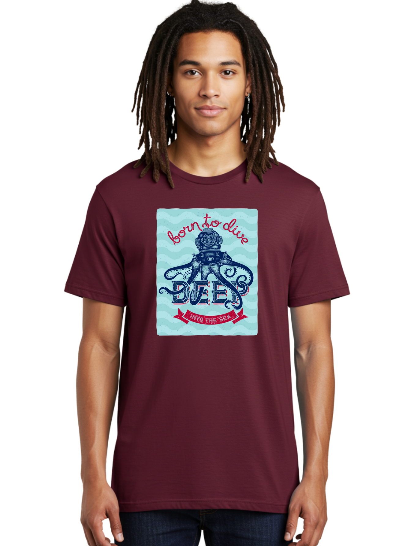 Born-To-Dive-1 Men'S Graphic Tee, 100% Cotton, Comfortable Casual Summer Wear, Machine Washable, Scuba Diving, Underwater Adventure, Diving Enthusiast, Octopus With Scuba Gear, Deep Sea Exploration, Ocean Lover, Vintage Style, Sea Creatures, Aac430 18
