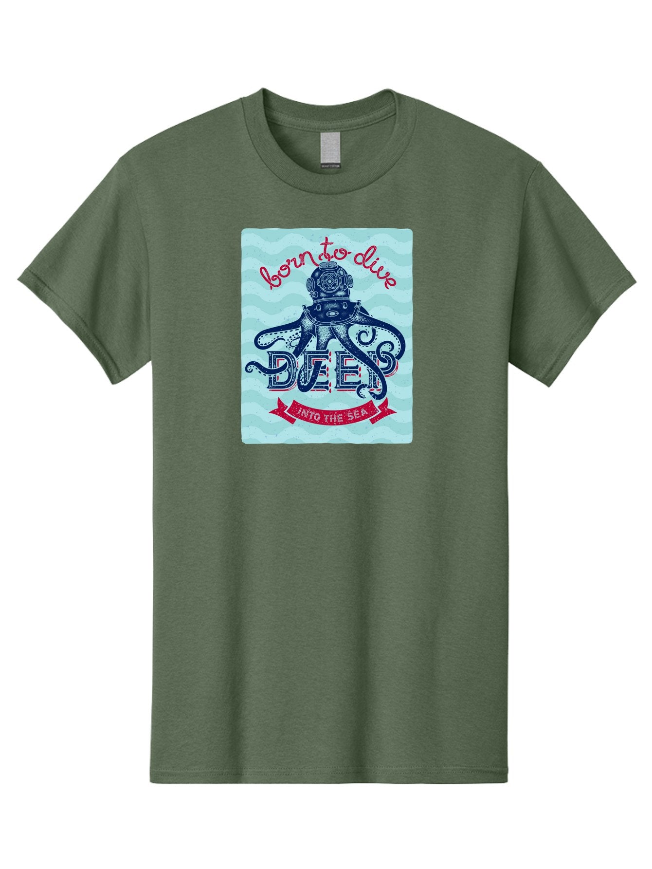 Born-To-Dive-1 Men'S Graphic Tee, 100% Cotton, Comfortable Casual Summer Wear, Machine Washable, Scuba Diving, Underwater Adventure, Diving Enthusiast, Octopus With Scuba Gear, Deep Sea Exploration, Ocean Lover, Vintage Style, Sea Creatures, Aac430 12