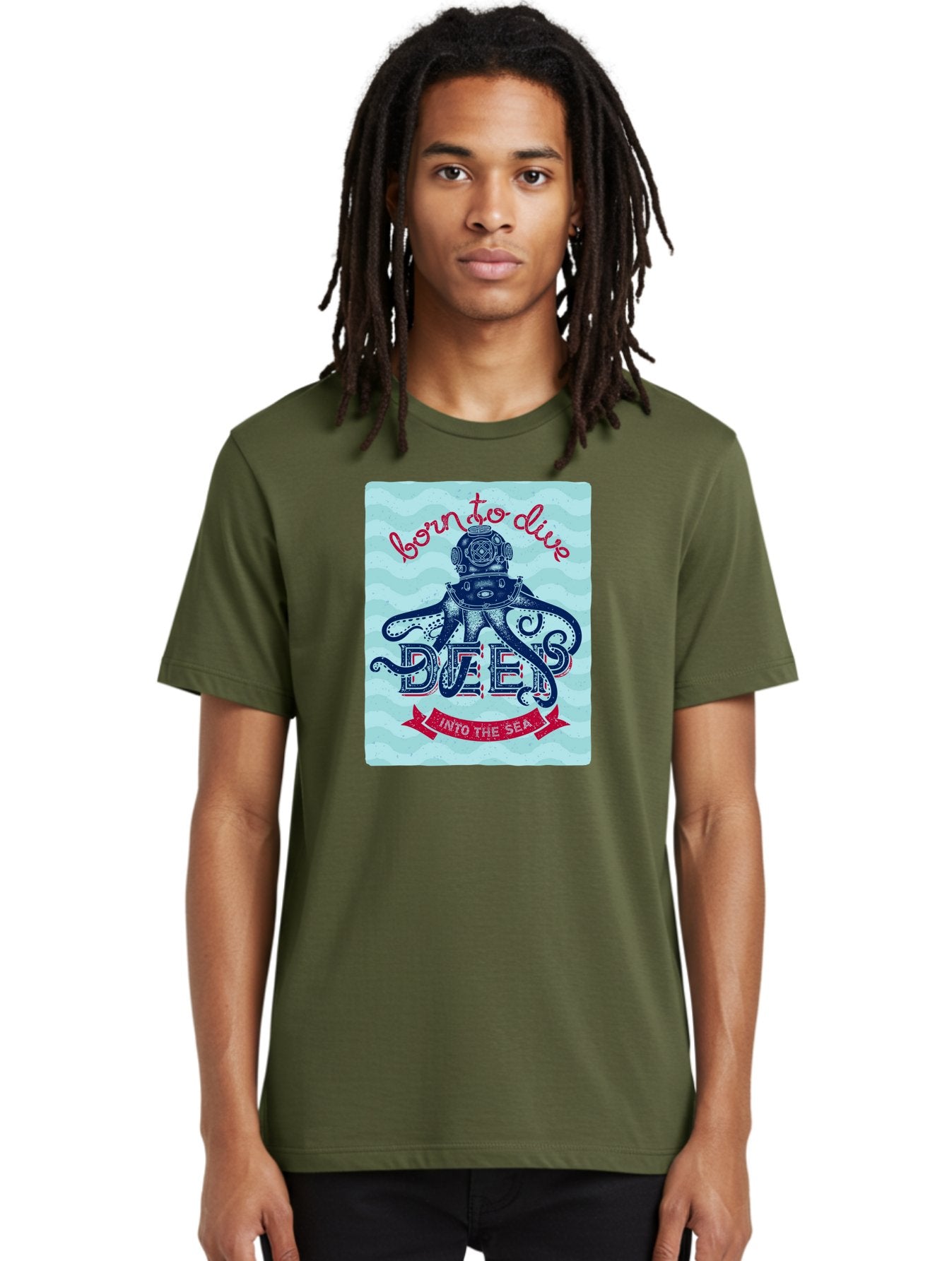 Born-To-Dive-1 Men'S Graphic Tee, 100% Cotton, Comfortable Casual Summer Wear, Machine Washable, Scuba Diving, Underwater Adventure, Diving Enthusiast, Octopus With Scuba Gear, Deep Sea Exploration, Ocean Lover, Vintage Style, Sea Creatures, Aac430 28