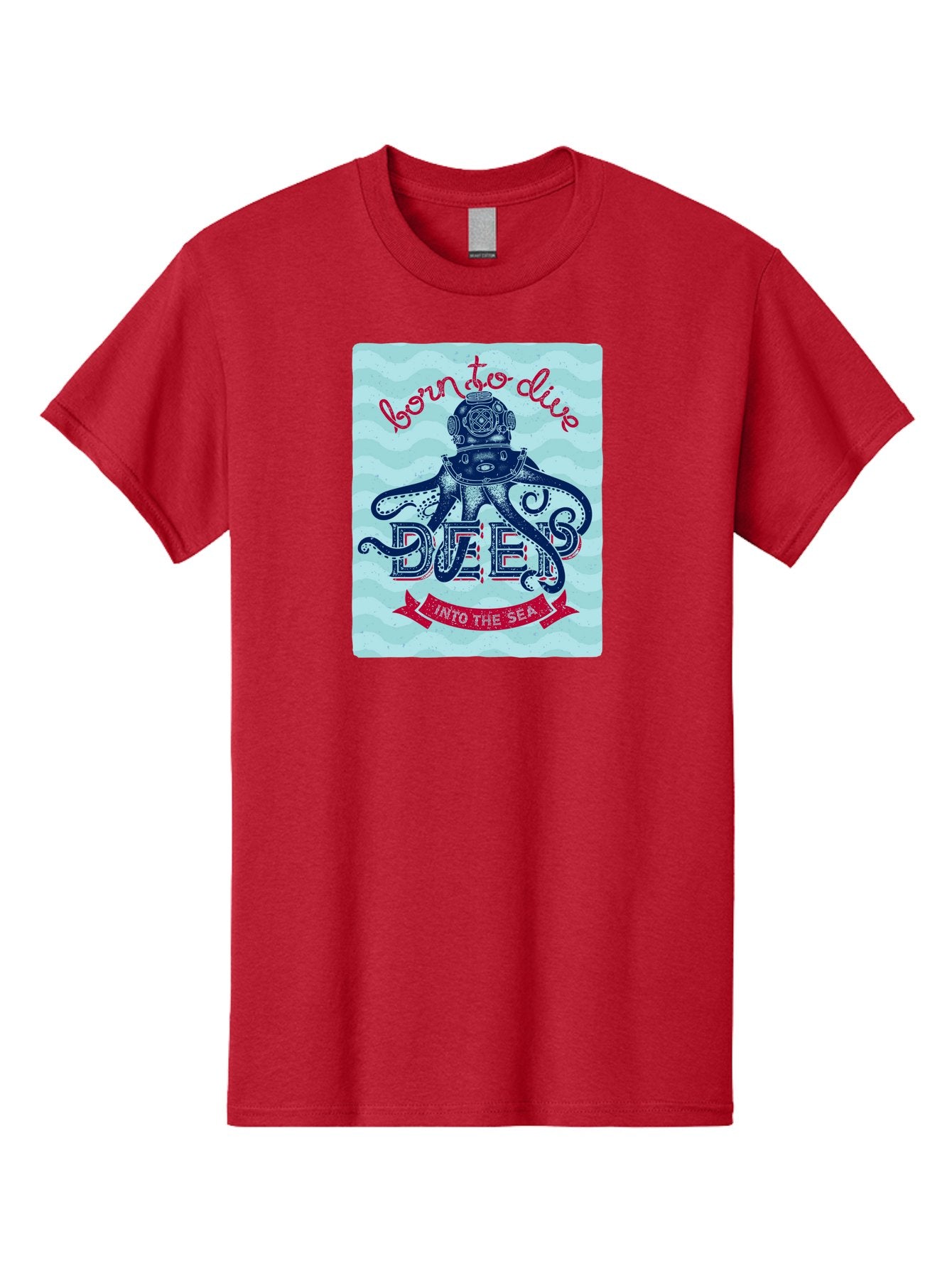 Born-To-Dive-1 Men'S Graphic Tee, 100% Cotton, Comfortable Casual Summer Wear, Machine Washable, Scuba Diving, Underwater Adventure, Diving Enthusiast, Octopus With Scuba Gear, Deep Sea Exploration, Ocean Lover, Vintage Style, Sea Creatures, Aac430 13