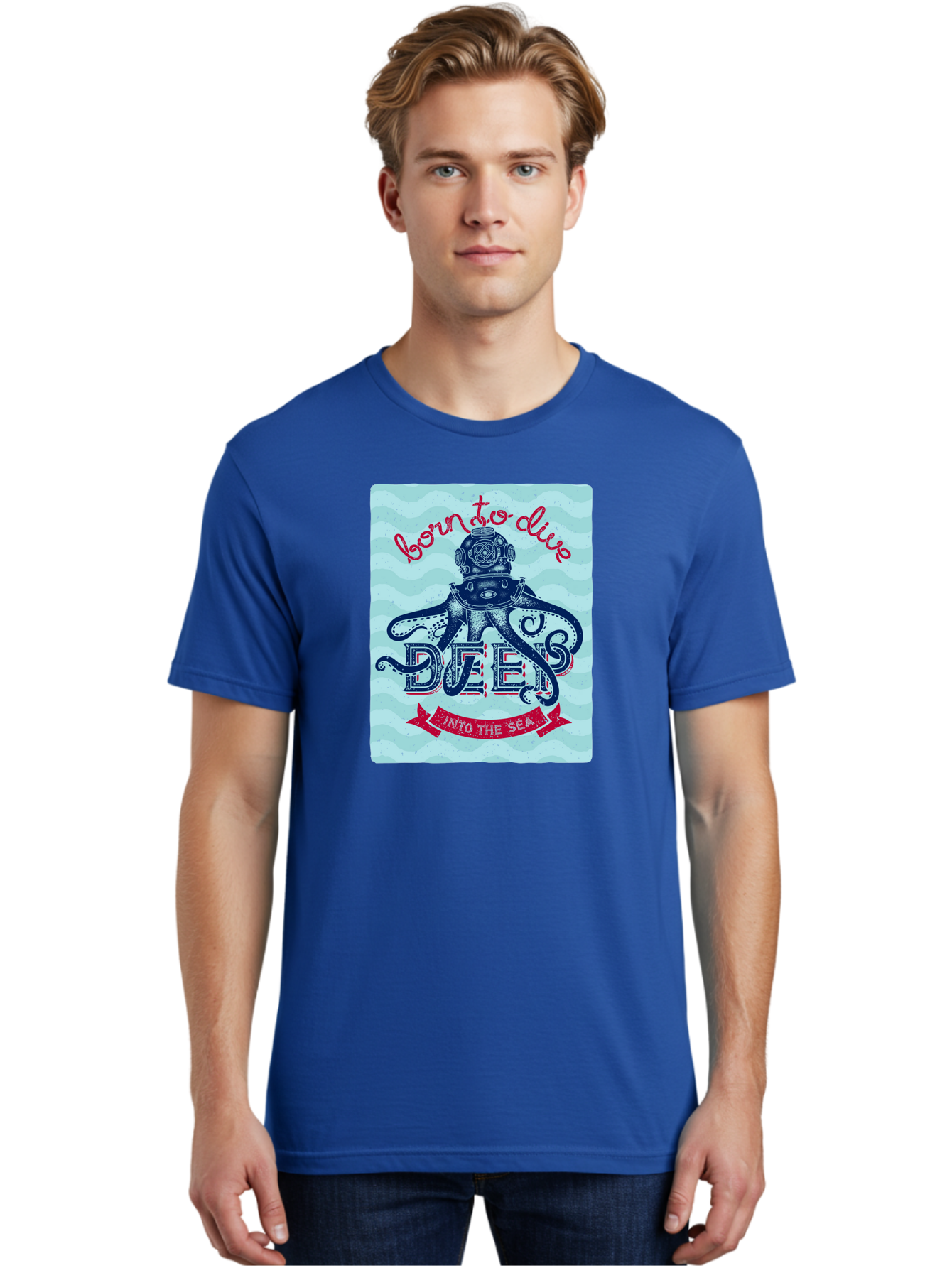 Born-To-Dive-1 Men'S Graphic Tee, 100% Cotton, Comfortable Casual Summer Wear, Machine Washable, Scuba Diving, Underwater Adventure, Diving Enthusiast, Octopus With Scuba Gear, Deep Sea Exploration, Ocean Lover, Vintage Style, Sea Creatures, Aac430 28