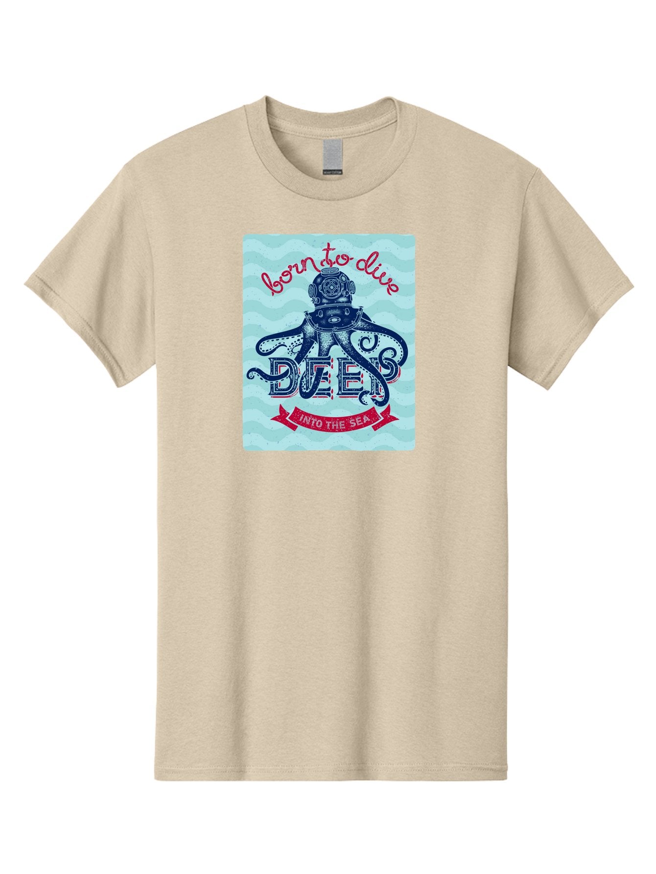 Born-To-Dive-1 Men'S Graphic Tee, 100% Cotton, Comfortable Casual Summer Wear, Machine Washable, Scuba Diving, Underwater Adventure, Diving Enthusiast, Octopus With Scuba Gear, Deep Sea Exploration, Ocean Lover, Vintage Style, Sea Creatures, Aac430 5