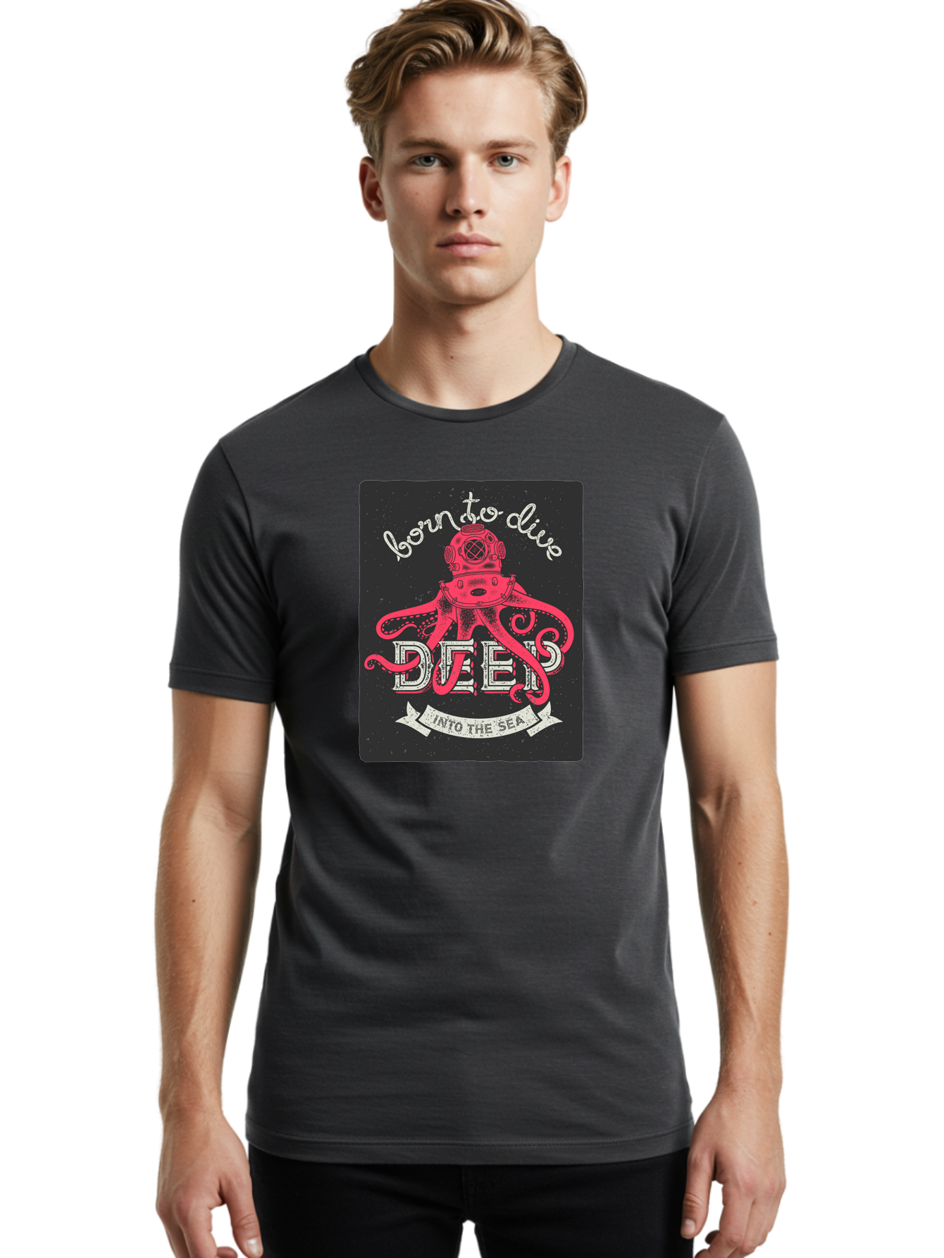 Born-To-Dive-2 Men'S Graphic Tee, 100% Cotton, Comfortable Casual Summer Wear, Machine Washable, Scuba Diver, Octopus, Underwater Adventure, Deep Sea, Diving Passion, Ocean Exploration, Sea Creatures, Nautical Art, Vintage Design Aac431 6