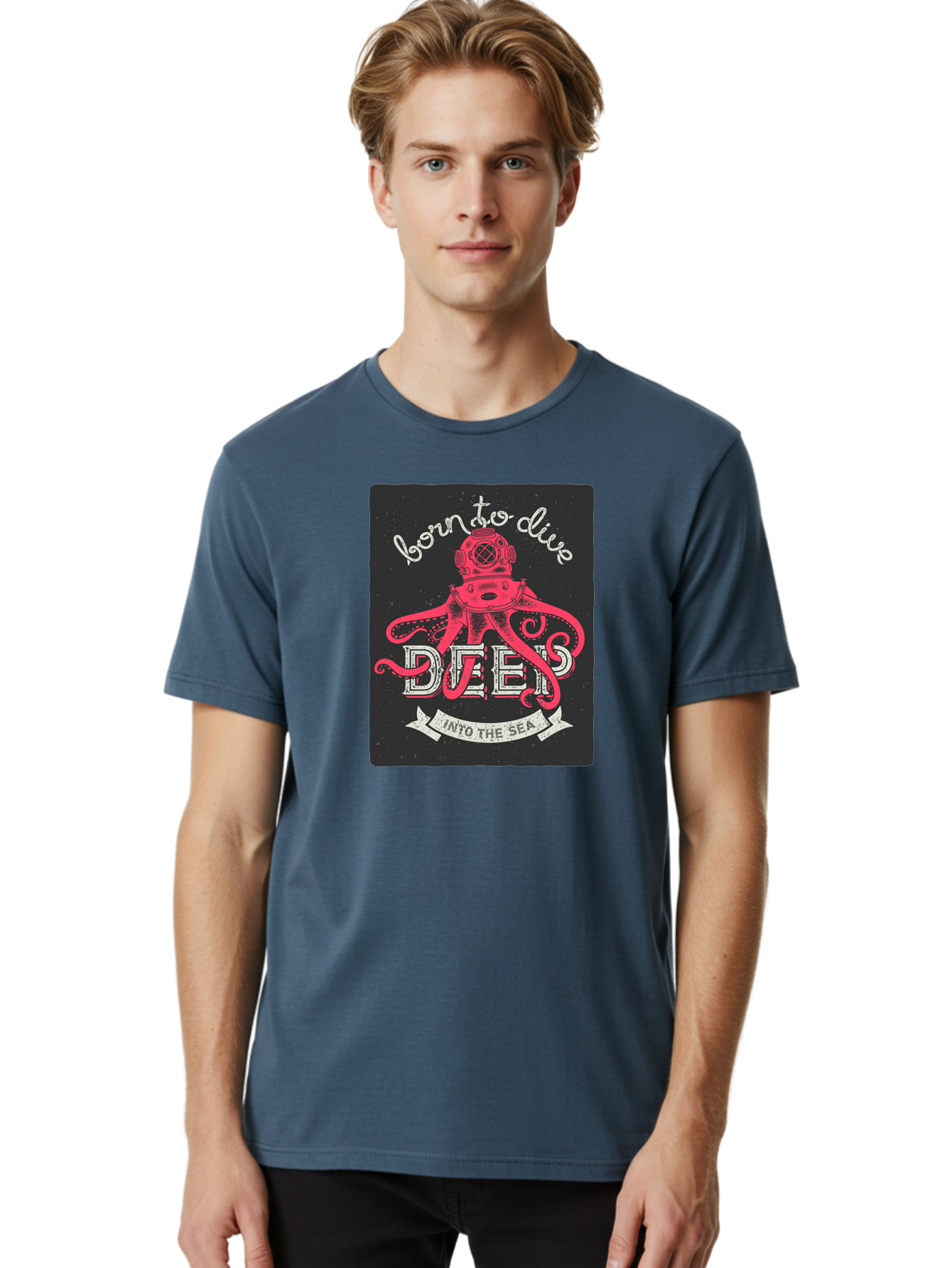 Born-To-Dive-2 Men'S Graphic Tee, 100% Cotton, Comfortable Casual Summer Wear, Machine Washable, Scuba Diver, Octopus, Underwater Adventure, Deep Sea, Diving Passion, Ocean Exploration, Sea Creatures, Nautical Art, Vintage Design Aac431 26