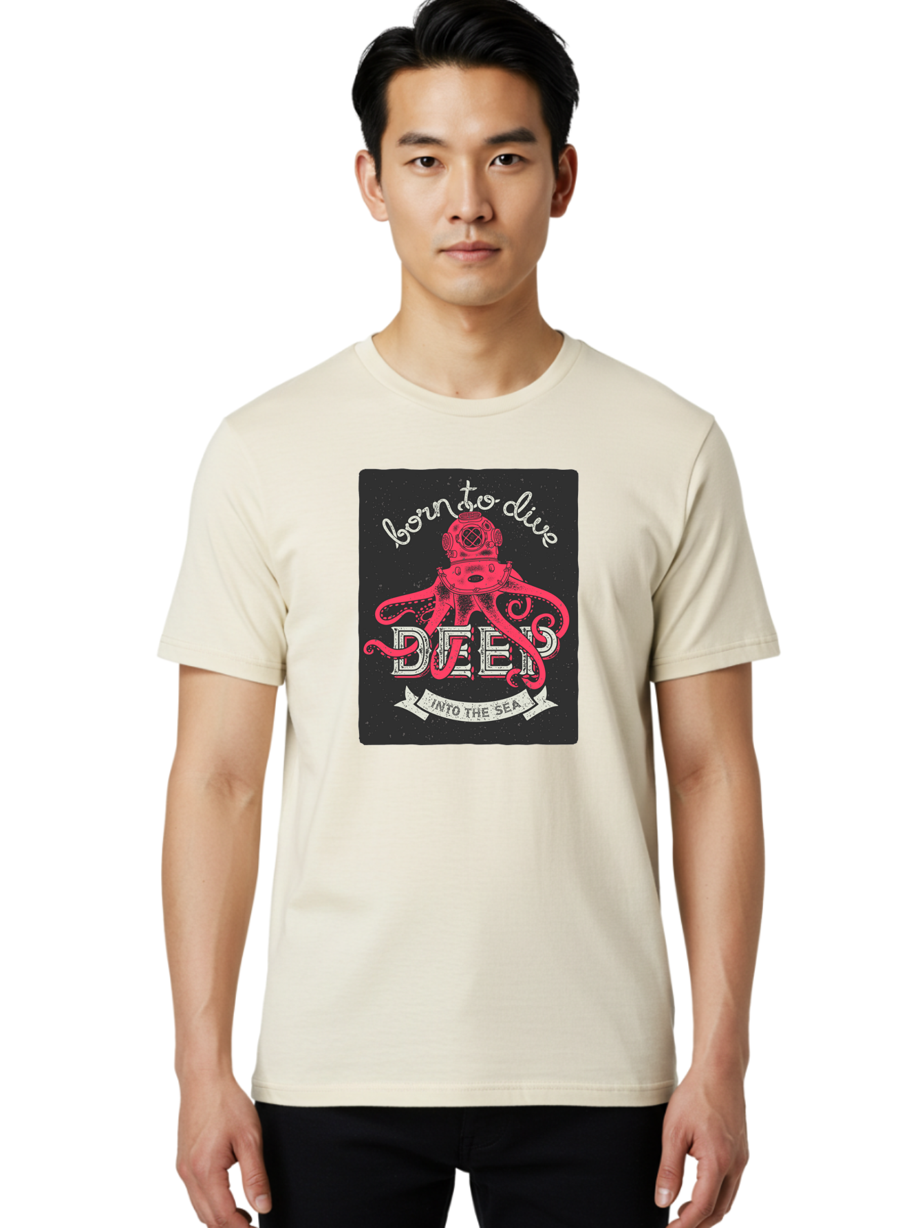 Born-To-Dive-2 Men'S Graphic Tee, 100% Cotton, Comfortable Casual Summer Wear, Machine Washable, Scuba Diver, Octopus, Underwater Adventure, Deep Sea, Diving Passion, Ocean Exploration, Sea Creatures, Nautical Art, Vintage Design Aac431 16