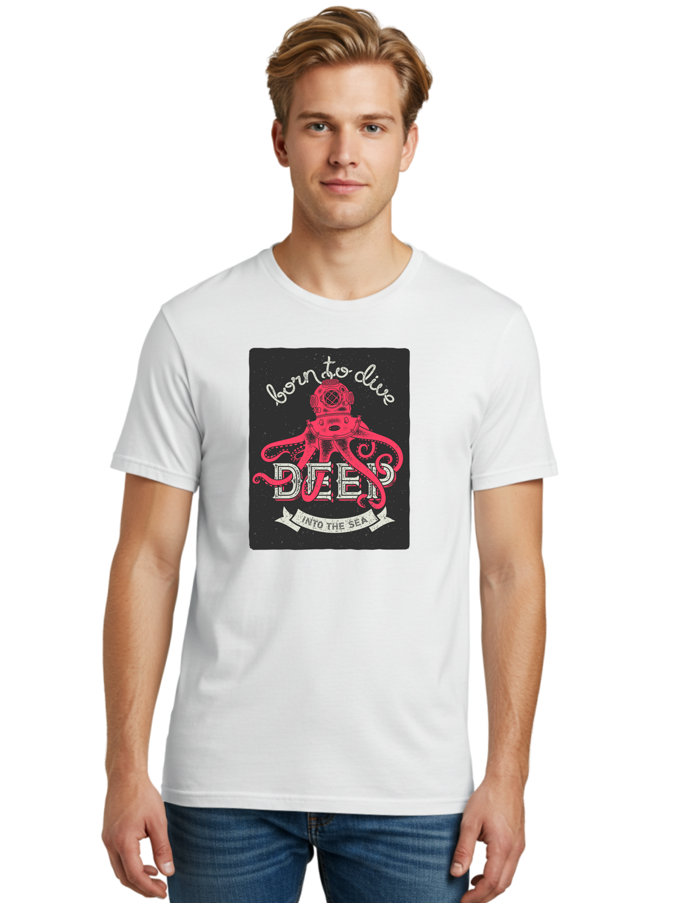 Born-To-Dive-2 Men'S Graphic Tee, 100% Cotton, Comfortable Casual Summer Wear, Machine Washable, Scuba Diver, Octopus, Underwater Adventure, Deep Sea, Diving Passion, Ocean Exploration, Sea Creatures, Nautical Art, Vintage Design Aac431 10
