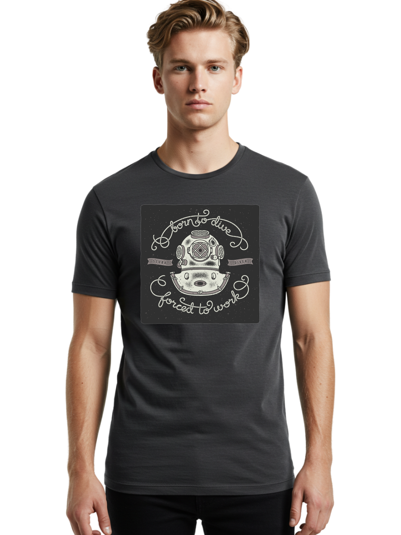 Born-To-Dive-3 Men'S Graphic Tee, 100% Cotton, Comfortable Casual Summer Wear, Machine Washable, Scuba Diver, Diving Helmet, Underwater Exploration, Ocean Adventure, Vintage Diving Gear, Motivational Quote, Typography Art, Nautical Theme, Aac432 22