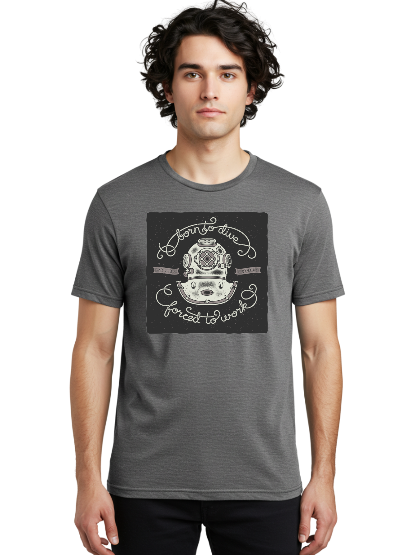 Born-To-Dive-3 Men'S Graphic Tee, 100% Cotton, Comfortable Casual Summer Wear, Machine Washable, Scuba Diver, Diving Helmet, Underwater Exploration, Ocean Adventure, Vintage Diving Gear, Motivational Quote, Typography Art, Nautical Theme, Aac432 10