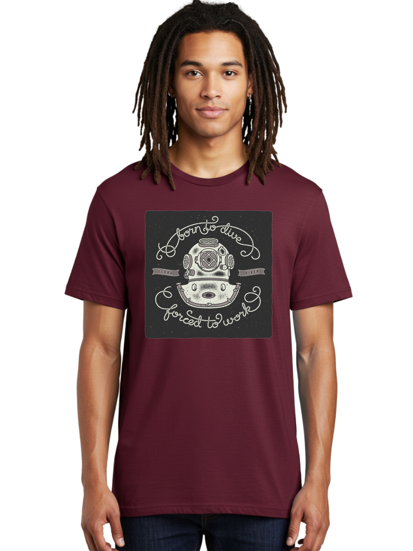 Born-To-Dive-3 Men'S Graphic Tee, 100% Cotton, Comfortable Casual Summer Wear, Machine Washable, Scuba Diver, Diving Helmet, Underwater Exploration, Ocean Adventure, Vintage Diving Gear, Motivational Quote, Typography Art, Nautical Theme, Aac432 4
