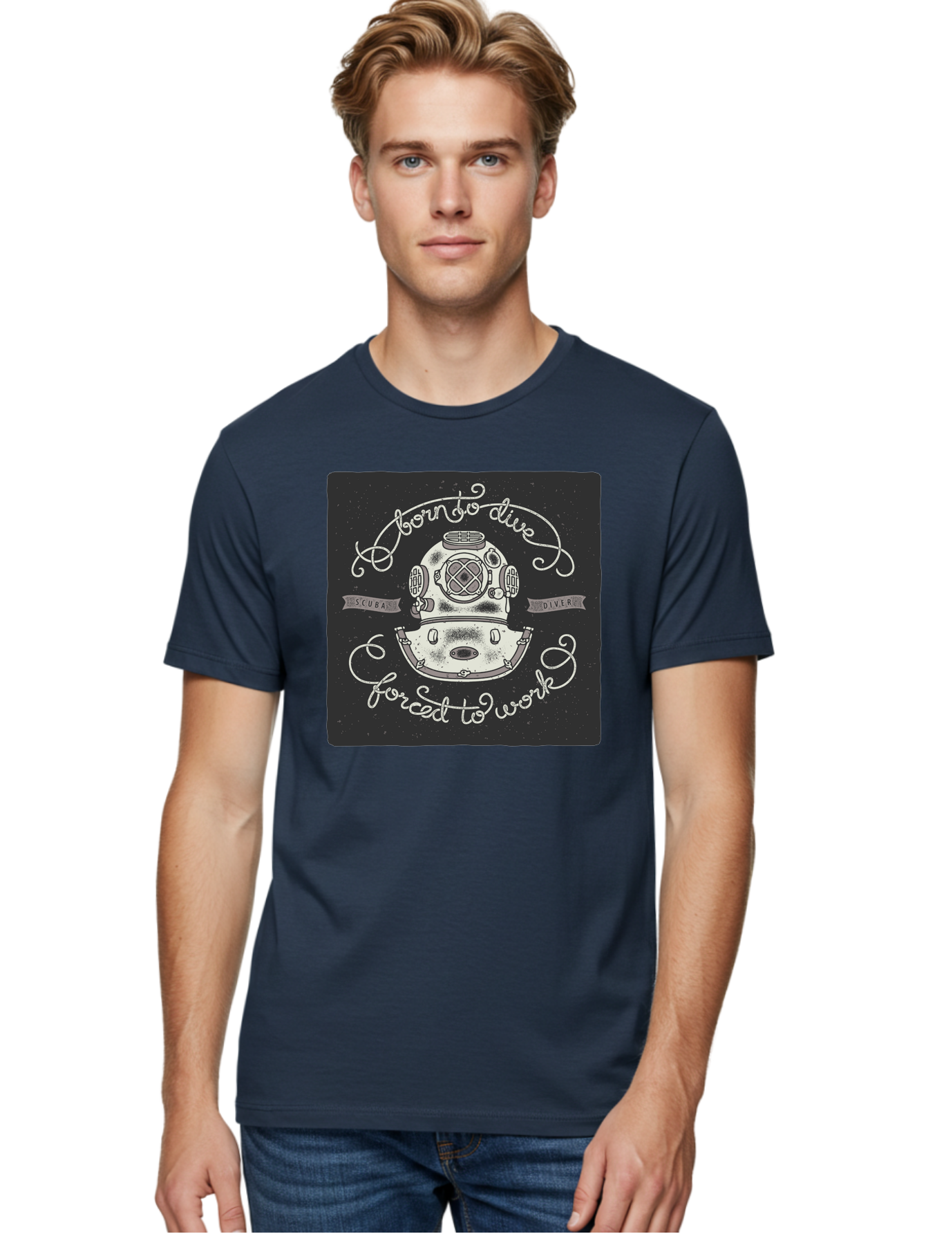 Born-To-Dive-3 Men'S Graphic Tee, 100% Cotton, Comfortable Casual Summer Wear, Machine Washable, Scuba Diver, Diving Helmet, Underwater Exploration, Ocean Adventure, Vintage Diving Gear, Motivational Quote, Typography Art, Nautical Theme, Aac432 12