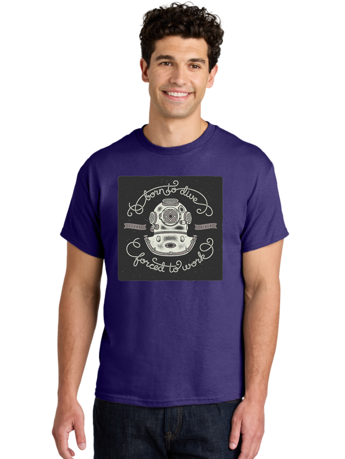 Born-To-Dive-3 Men'S Graphic Tee, 100% Cotton, Comfortable Casual Summer Wear, Machine Washable, Scuba Diver, Diving Helmet, Underwater Exploration, Ocean Adventure, Vintage Diving Gear, Motivational Quote, Typography Art, Nautical Theme, Aac432 30
