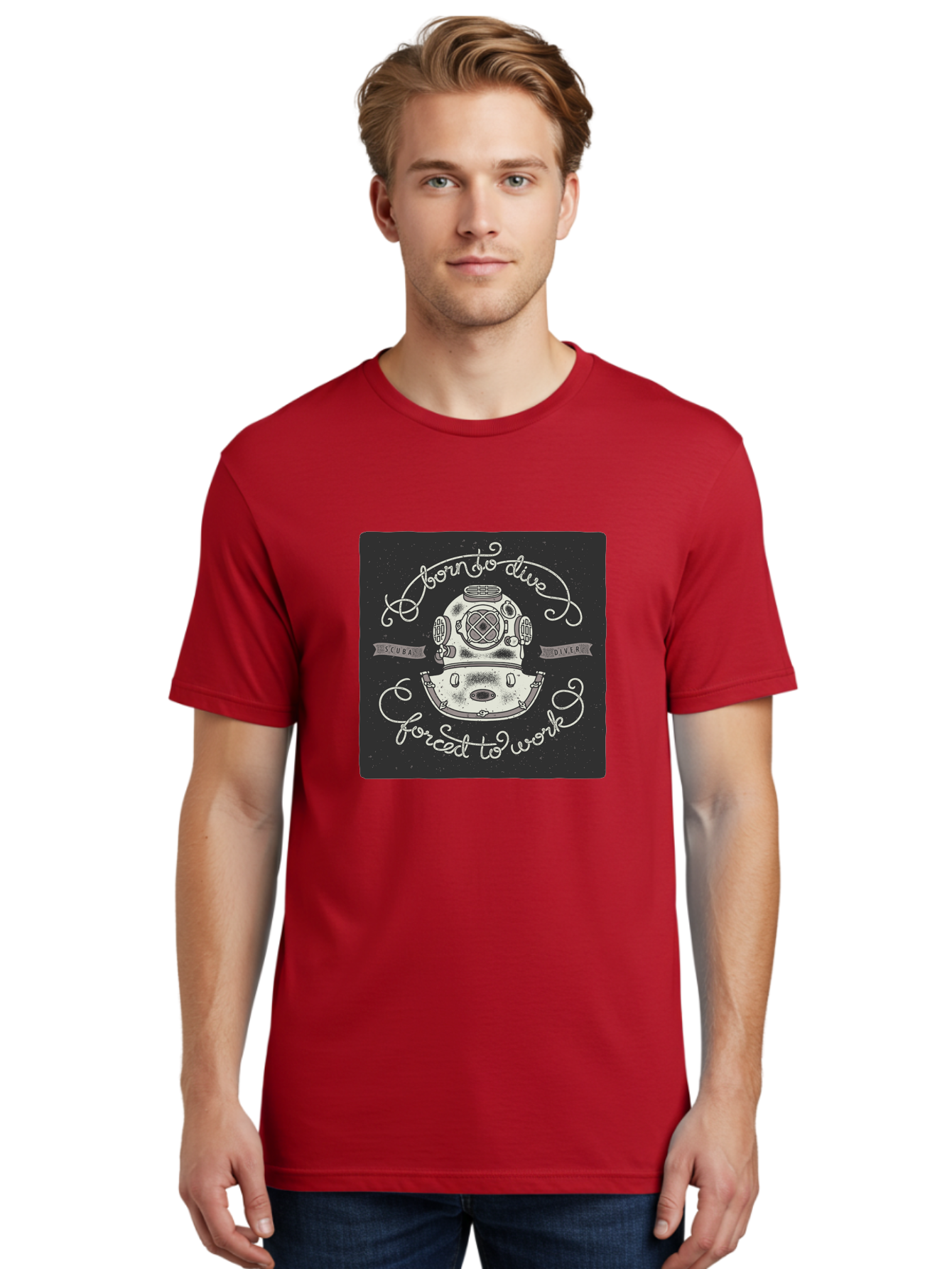 Born-To-Dive-3 Men'S Graphic Tee, 100% Cotton, Comfortable Casual Summer Wear, Machine Washable, Scuba Diver, Diving Helmet, Underwater Exploration, Ocean Adventure, Vintage Diving Gear, Motivational Quote, Typography Art, Nautical Theme, Aac432 14