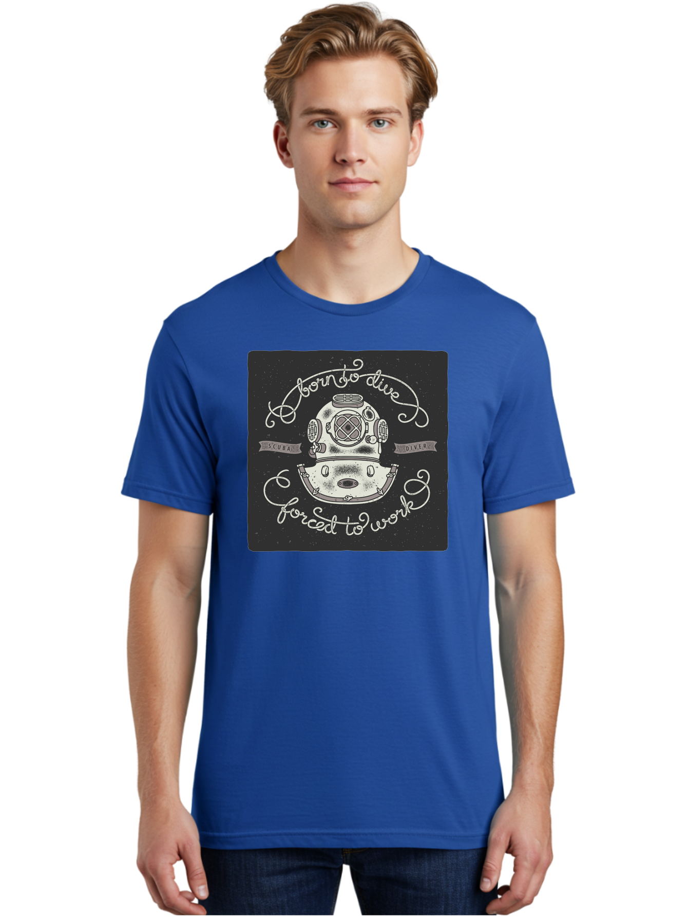 Born-To-Dive-3 Men'S Graphic Tee, 100% Cotton, Comfortable Casual Summer Wear, Machine Washable, Scuba Diver, Diving Helmet, Underwater Exploration, Ocean Adventure, Vintage Diving Gear, Motivational Quote, Typography Art, Nautical Theme, Aac432 20