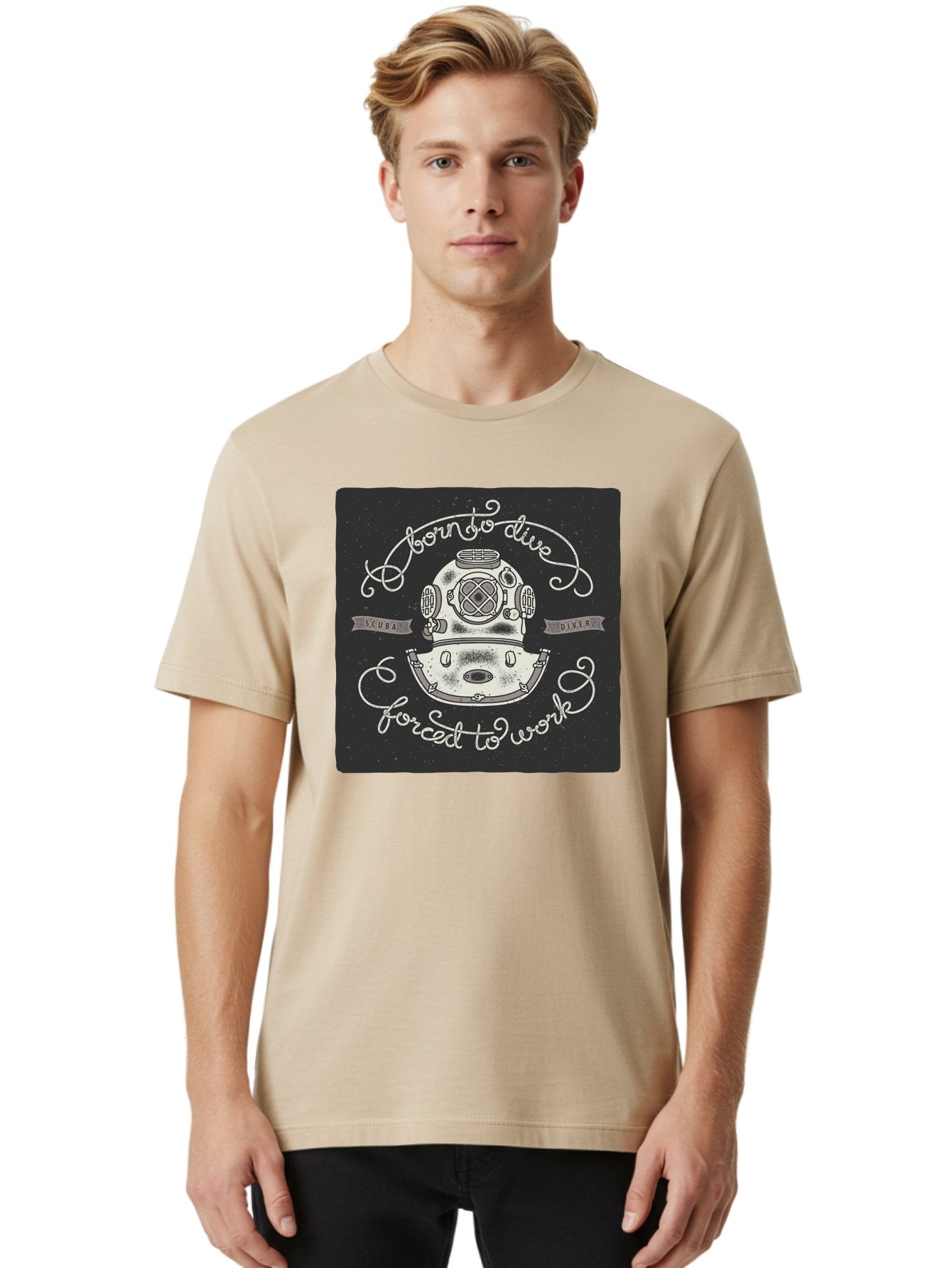 Born-To-Dive-3 Men'S Graphic Tee, 100% Cotton, Comfortable Casual Summer Wear, Machine Washable, Scuba Diver, Diving Helmet, Underwater Exploration, Ocean Adventure, Vintage Diving Gear, Motivational Quote, Typography Art, Nautical Theme, Aac432 22