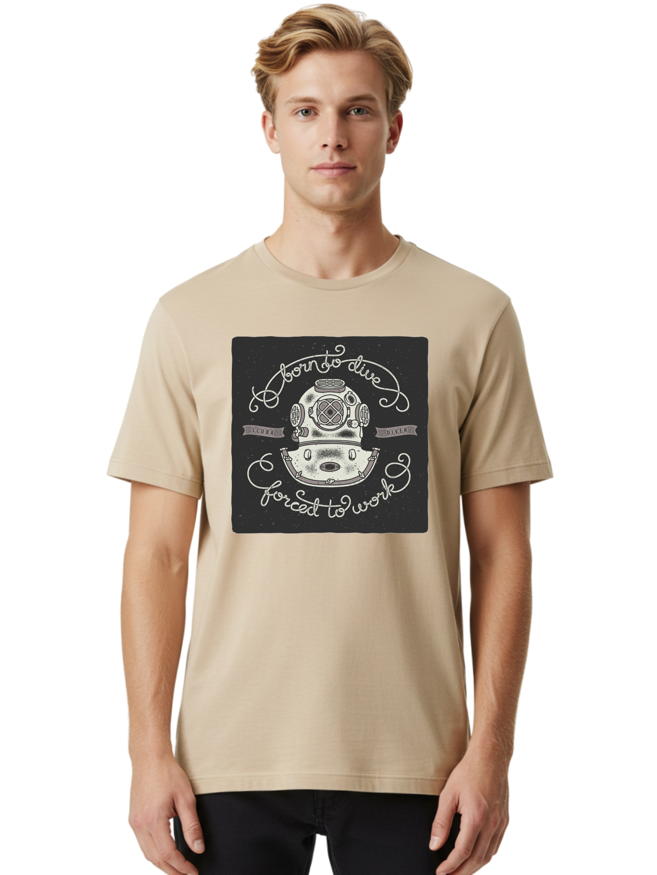 Born-To-Dive-3 Men'S Graphic Tee, 100% Cotton, Comfortable Casual Summer Wear, Machine Washable, Scuba Diver, Diving Helmet, Underwater Exploration, Ocean Adventure, Vintage Diving Gear, Motivational Quote, Typography Art, Nautical Theme, Aac432 18